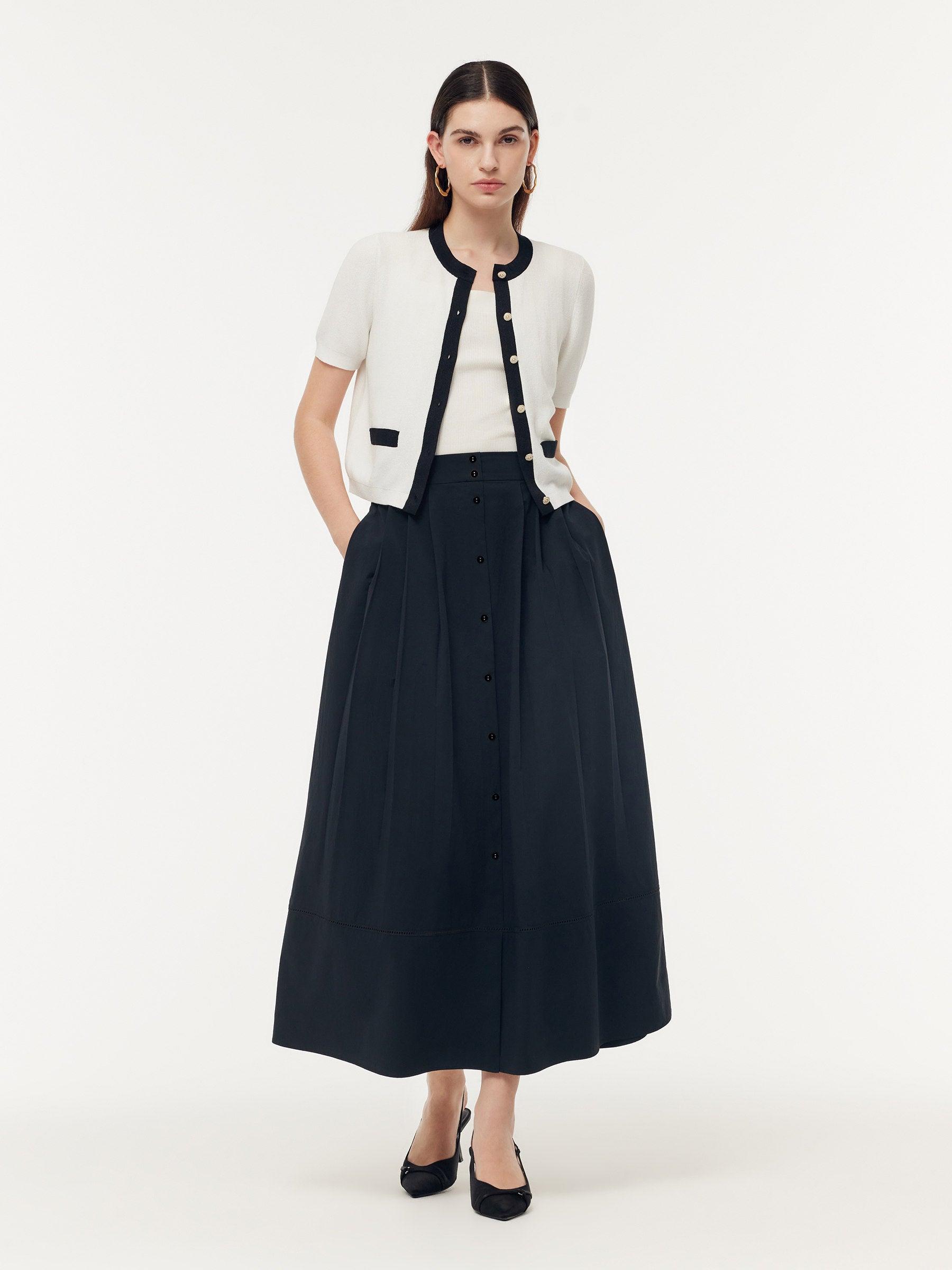 A Line Elastic Waist Pleat Women Maxi Skirt Product Image
