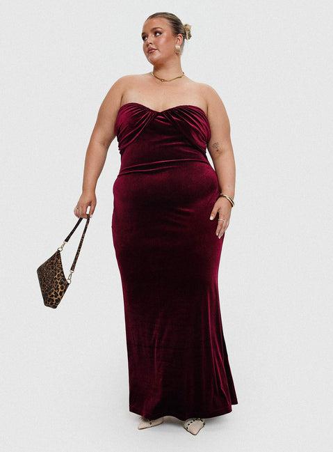 Irena Strapless Maxi Dress Burgundy Curve Product Image