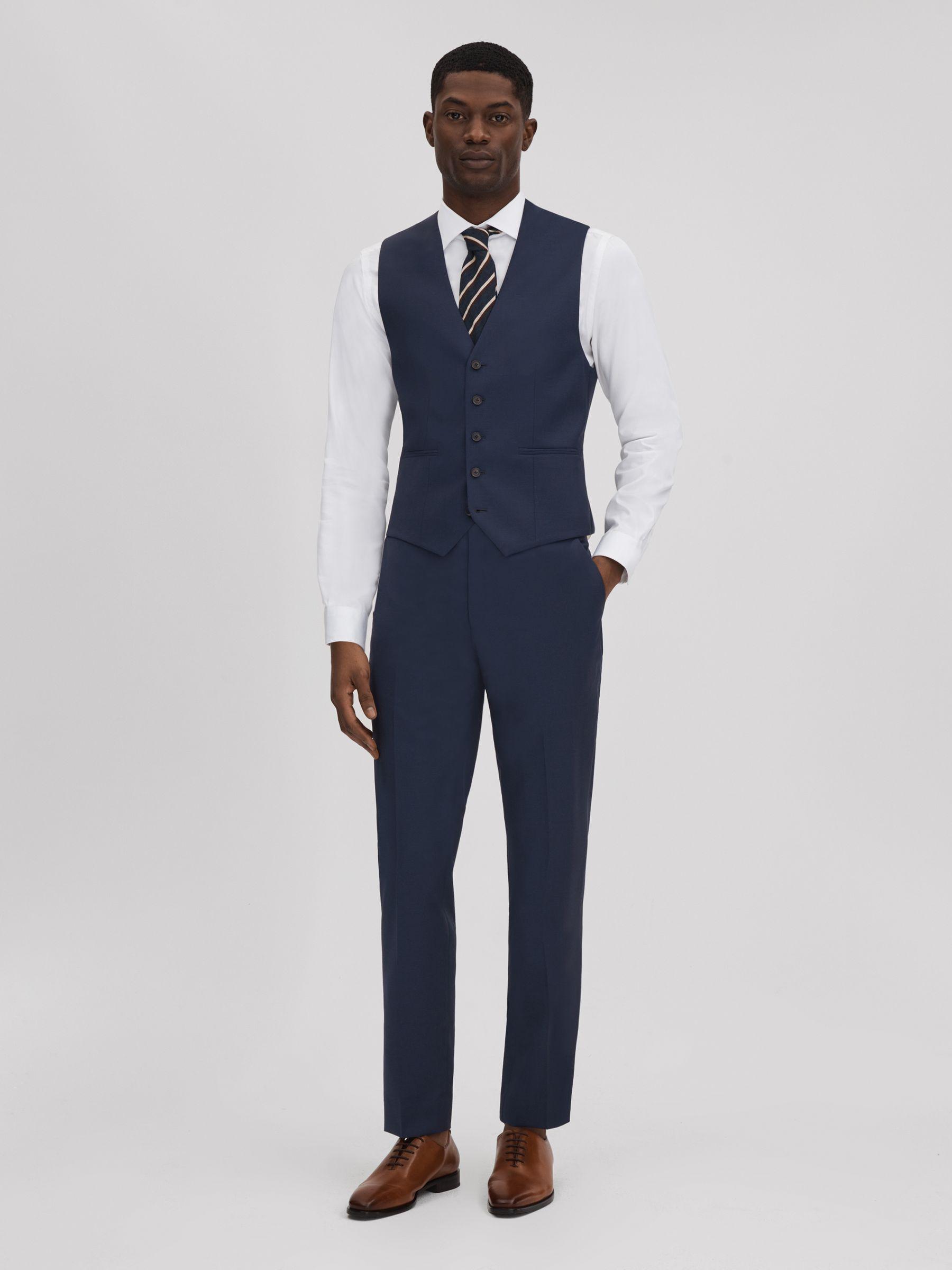 Destiny Navy Wool Single Breasted Slim Fit Waistcoat Product Image