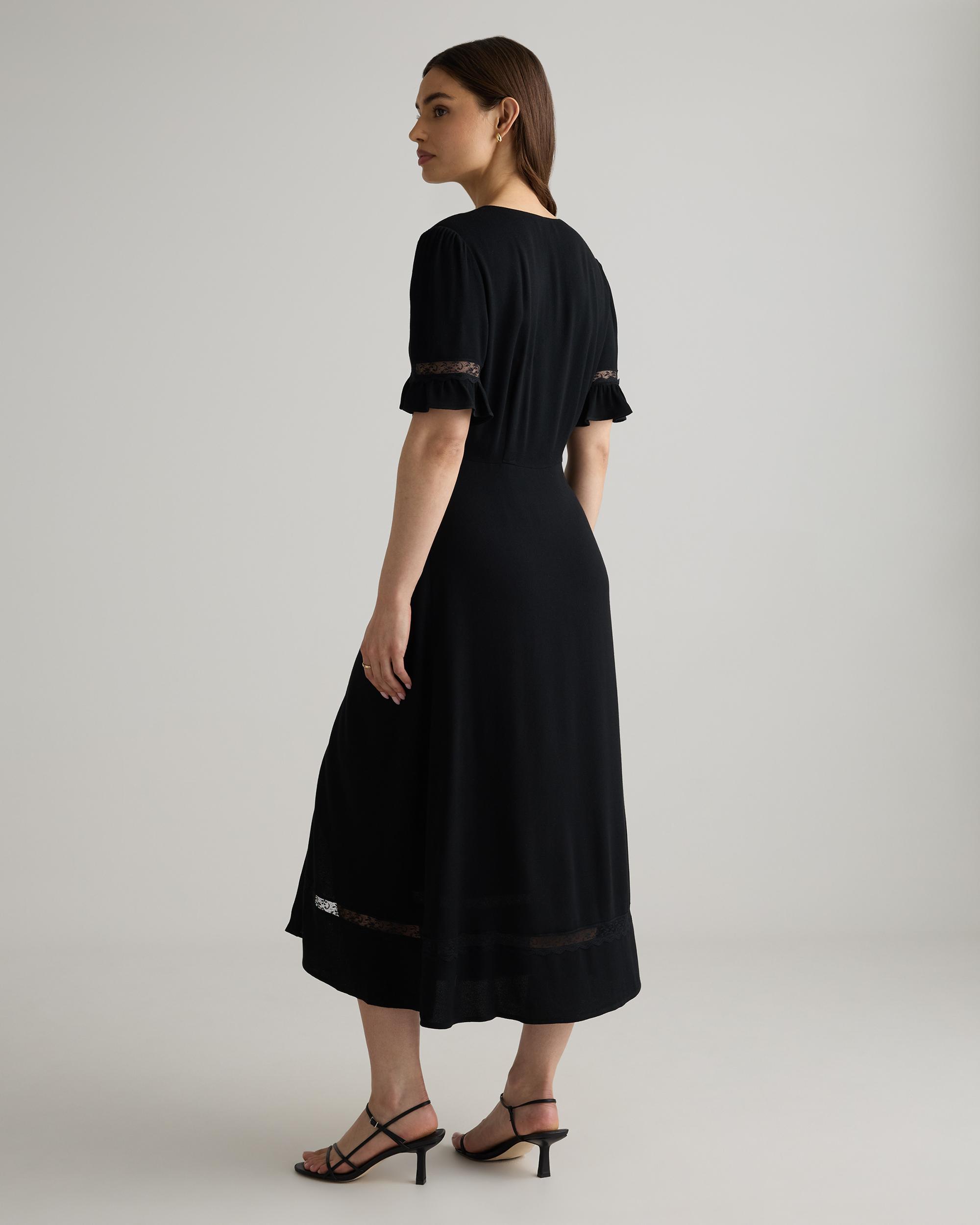 Quince | Women's Lightweight Crepe Lace Inset Midi Dress Size XL, Viscose Product Image