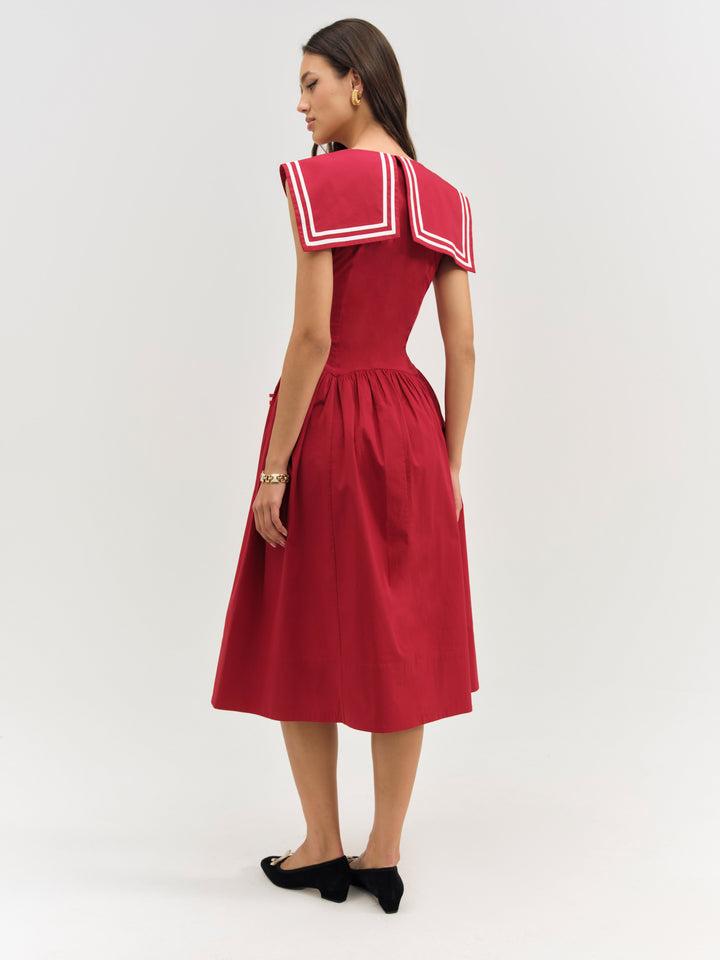 Helena Poplin Collared Midi Dress — Red Product Image
