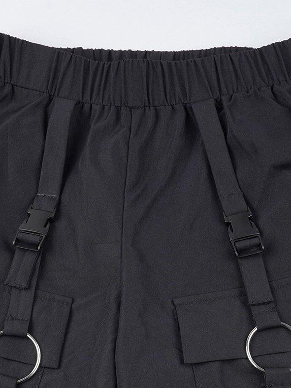 Buckle Strap Black Cargo Pants Product Image