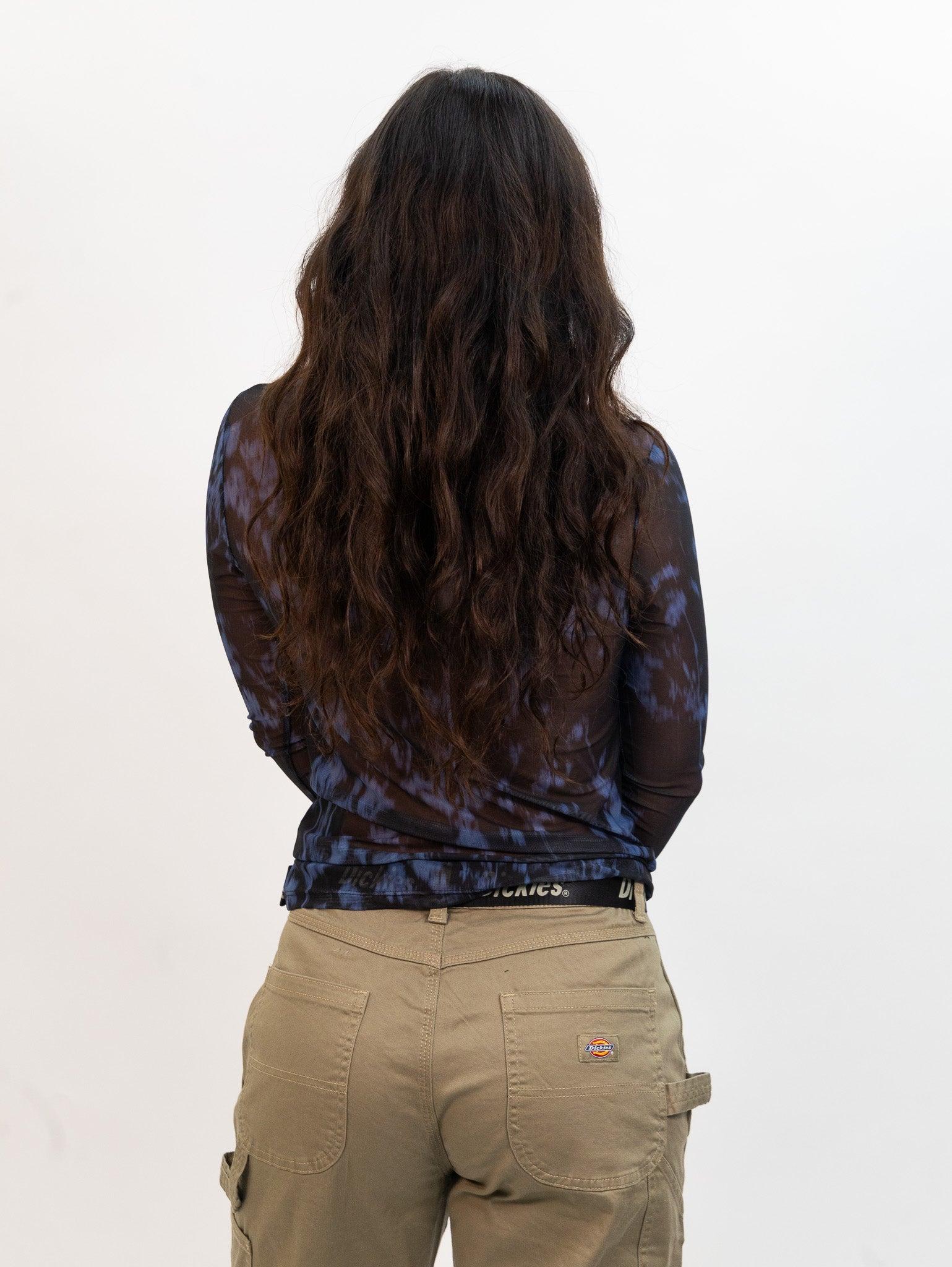 Wild Pony Mesh Crop Top with Leaf Print - Blue Product Image