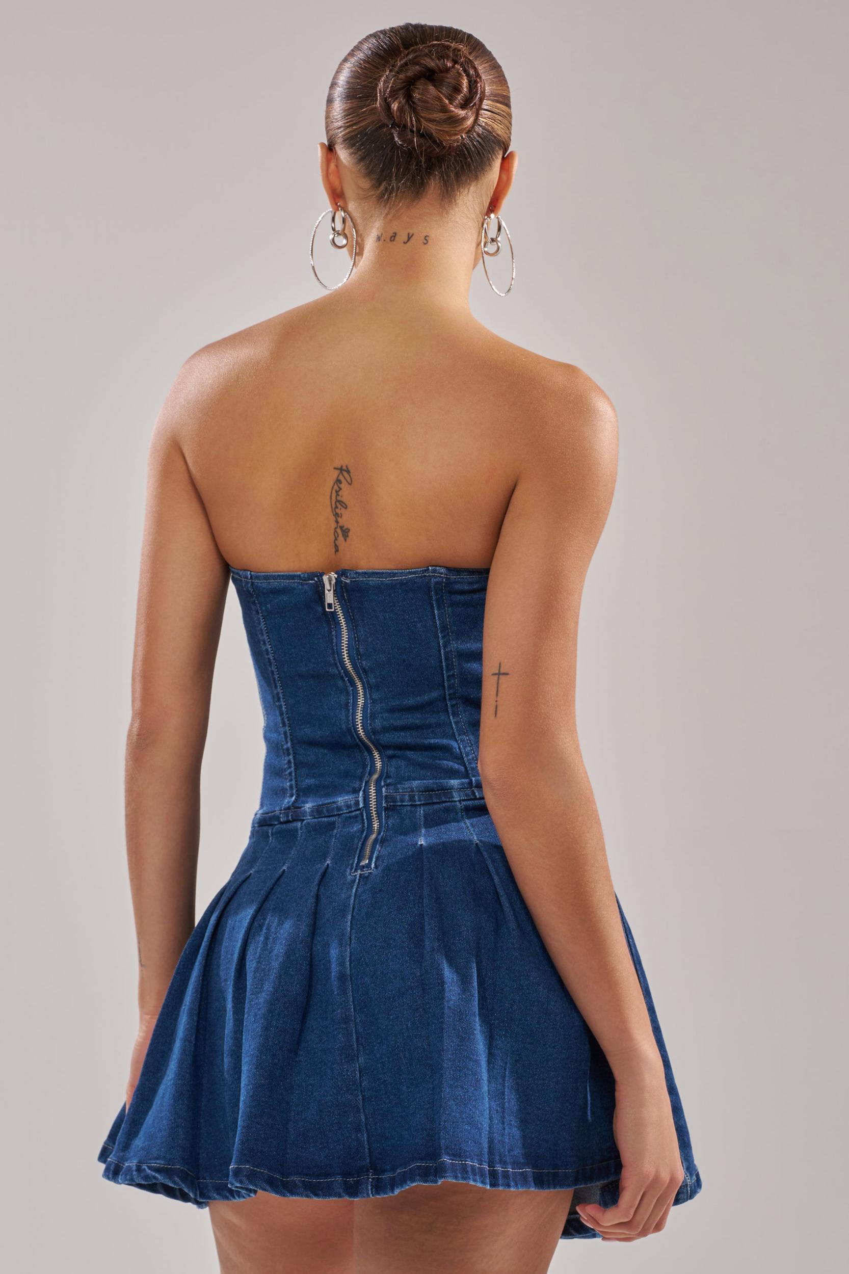 LACE ME UP DENIM MINI DRESS Product Image