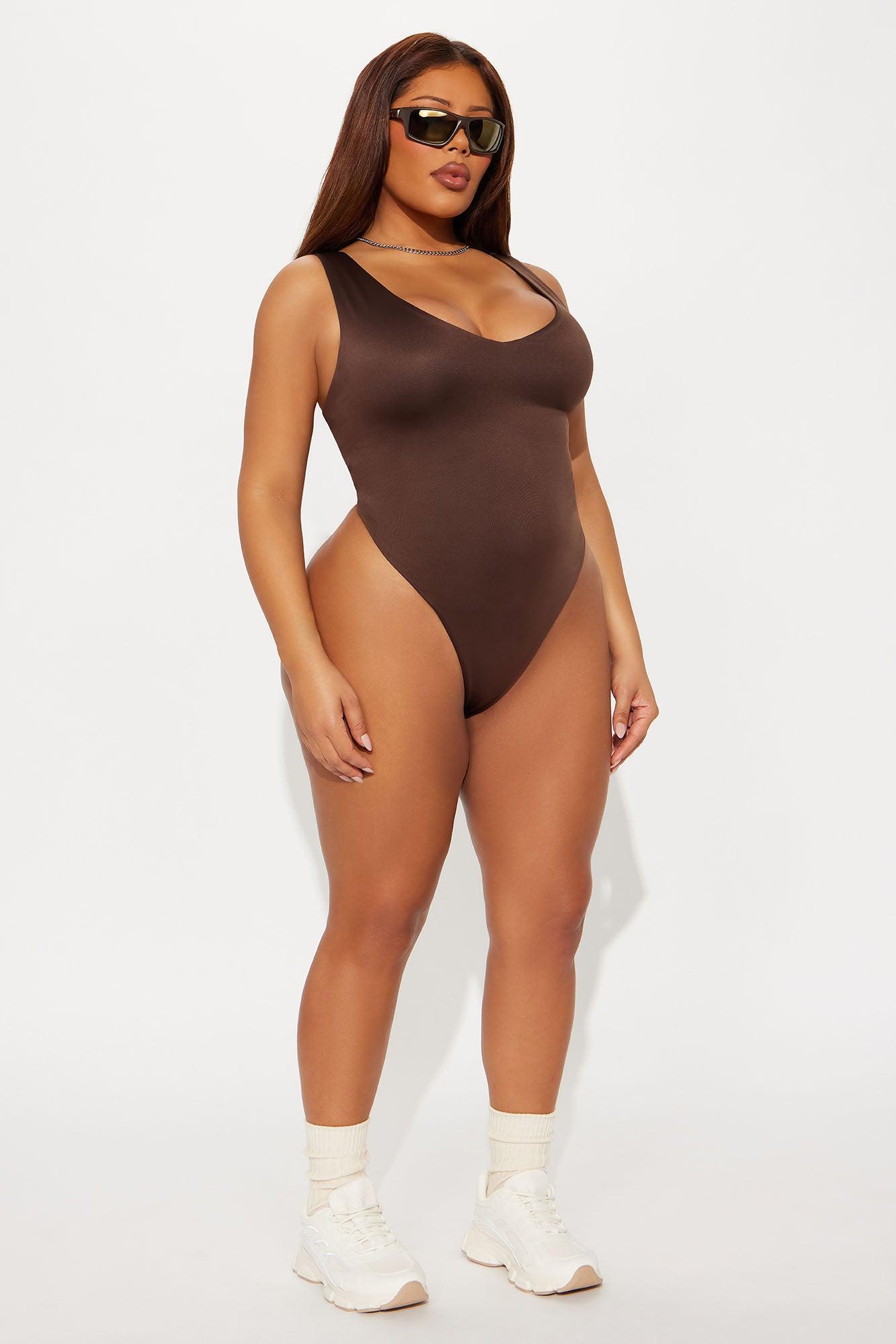 Contour Double Lined V Neck Bodysuit - Chocolate Female Product Image