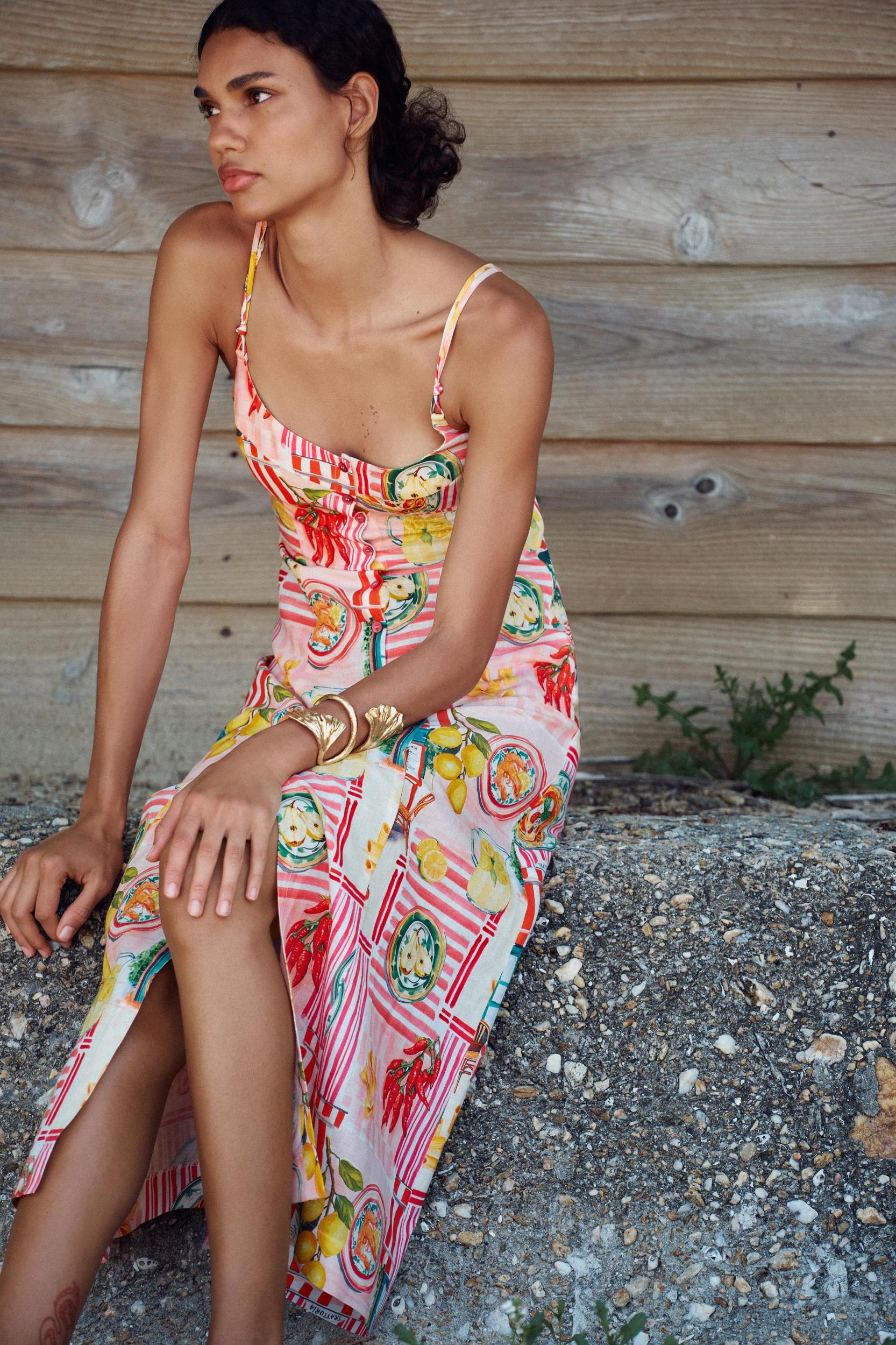 PATCHWORK PRINT LINEN MIDI DRESS Product Image