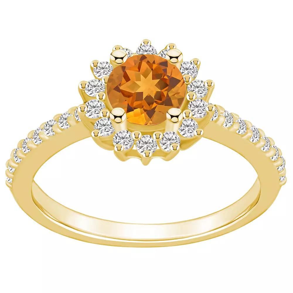 Alyson Layne 14k Gold Citine & 1/2 Carat T.W. Diamond Halo Ring, Women's, Size: 10, Orange Product Image