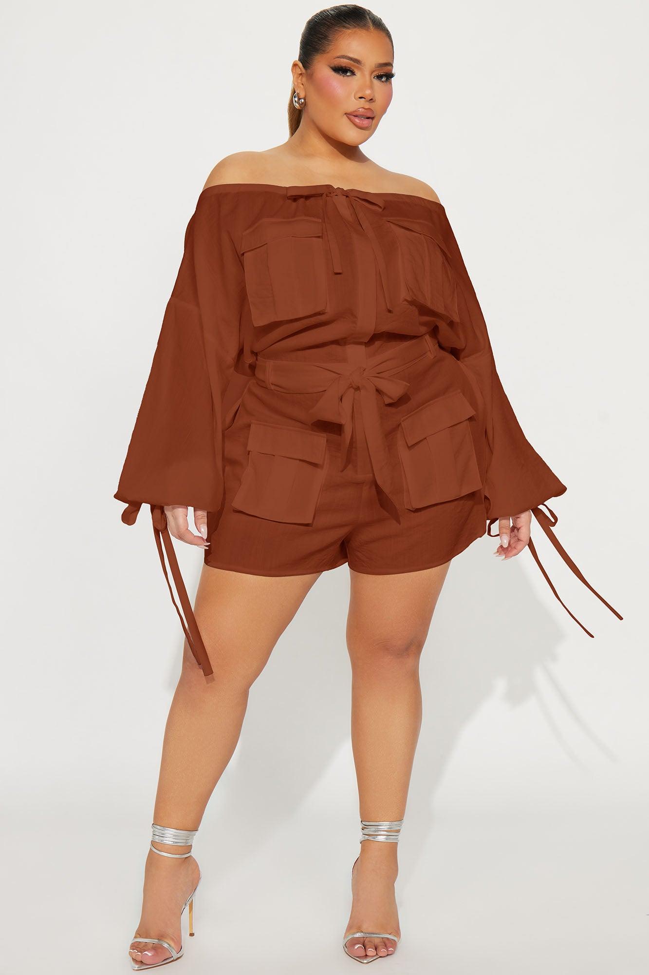 Tania Linen Romper - Cognac Female Product Image