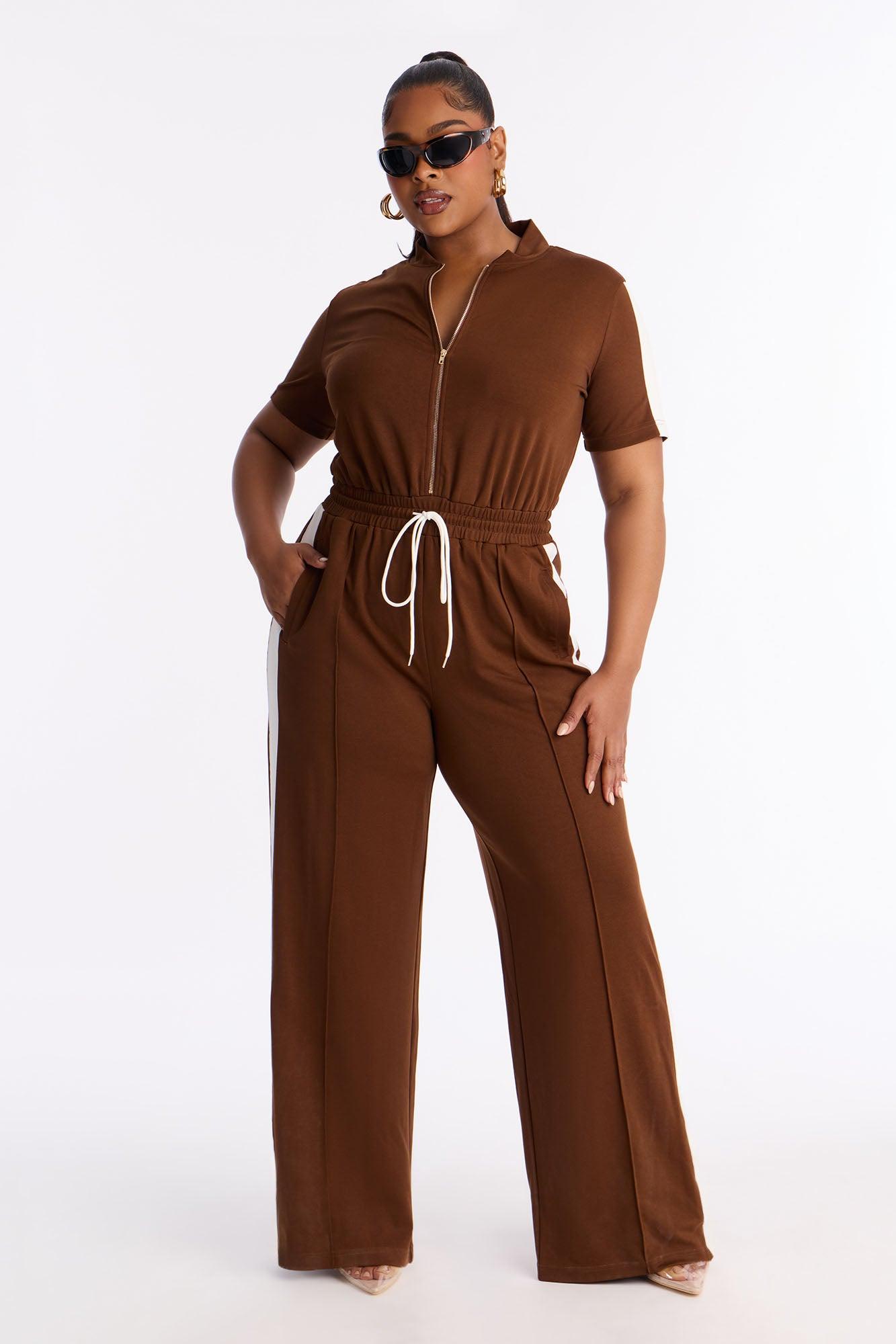 Lianna Short Sleeve Jumpsuit - Brown Female Product Image