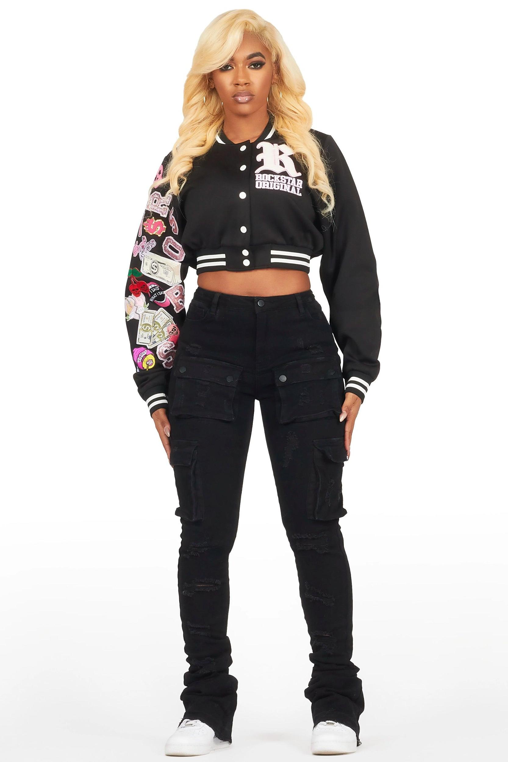 Jakaira Black Crop Varsity Jacket Female Product Image
