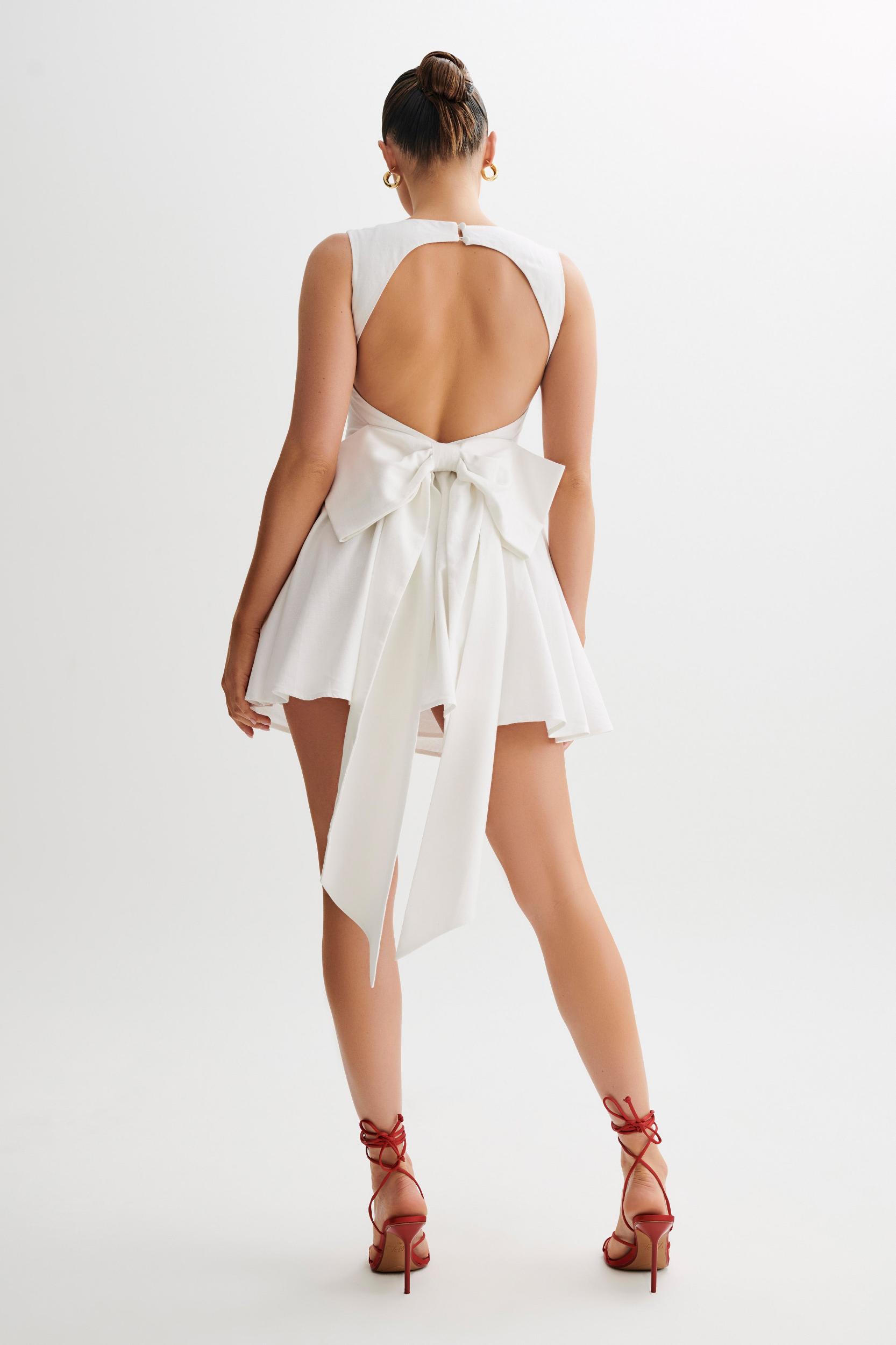 Marcella Linen Bow Back Mini Dress - White Product Image