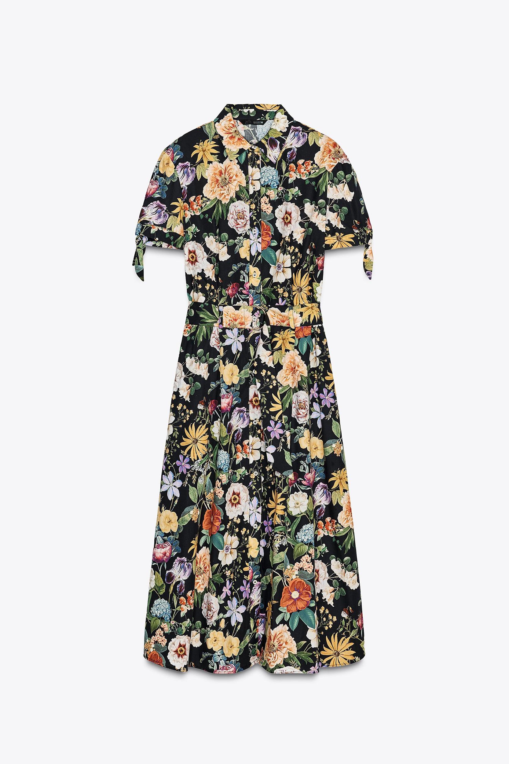 FLORAL PRINT POPLIN MIDI DRESS Product Image