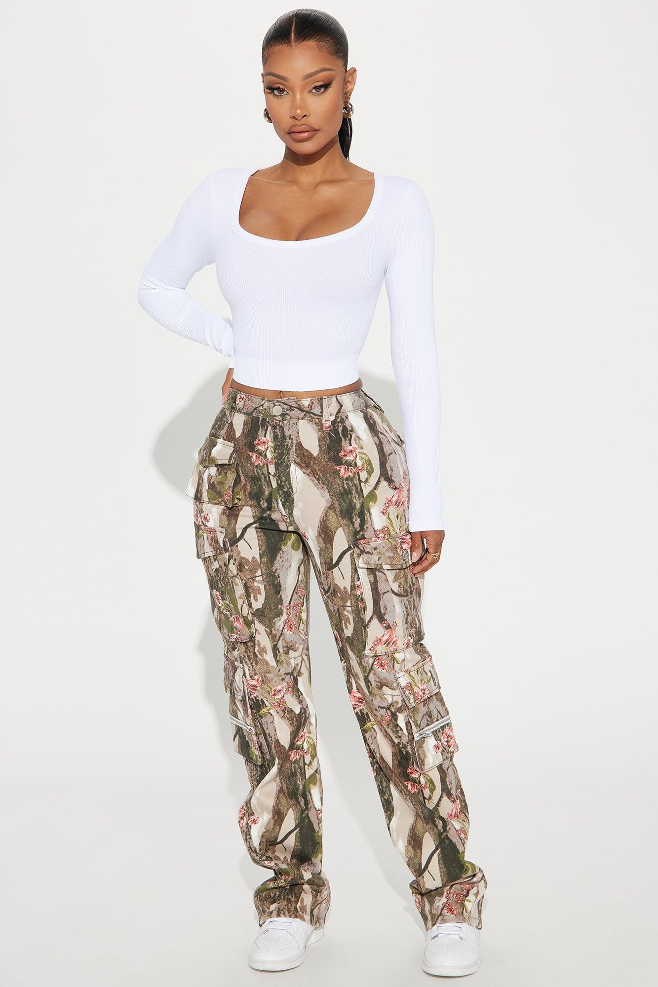 By A Long Shot Floral Camo Stretch Cargo Jeans - Taupe/combo Product Image