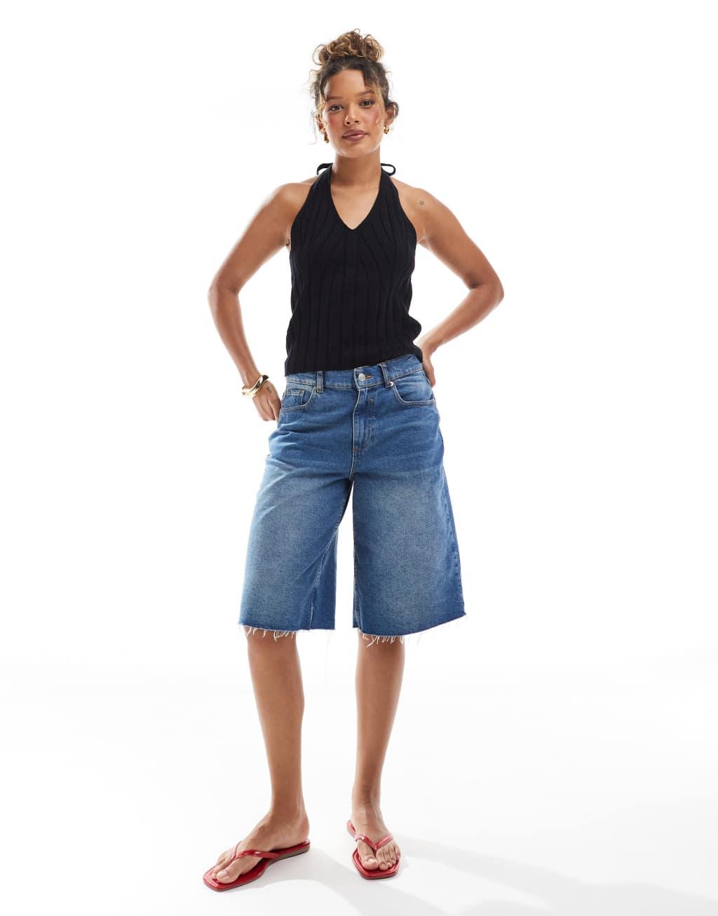 ASOS DESIGN knit wide rib halter top in black Product Image