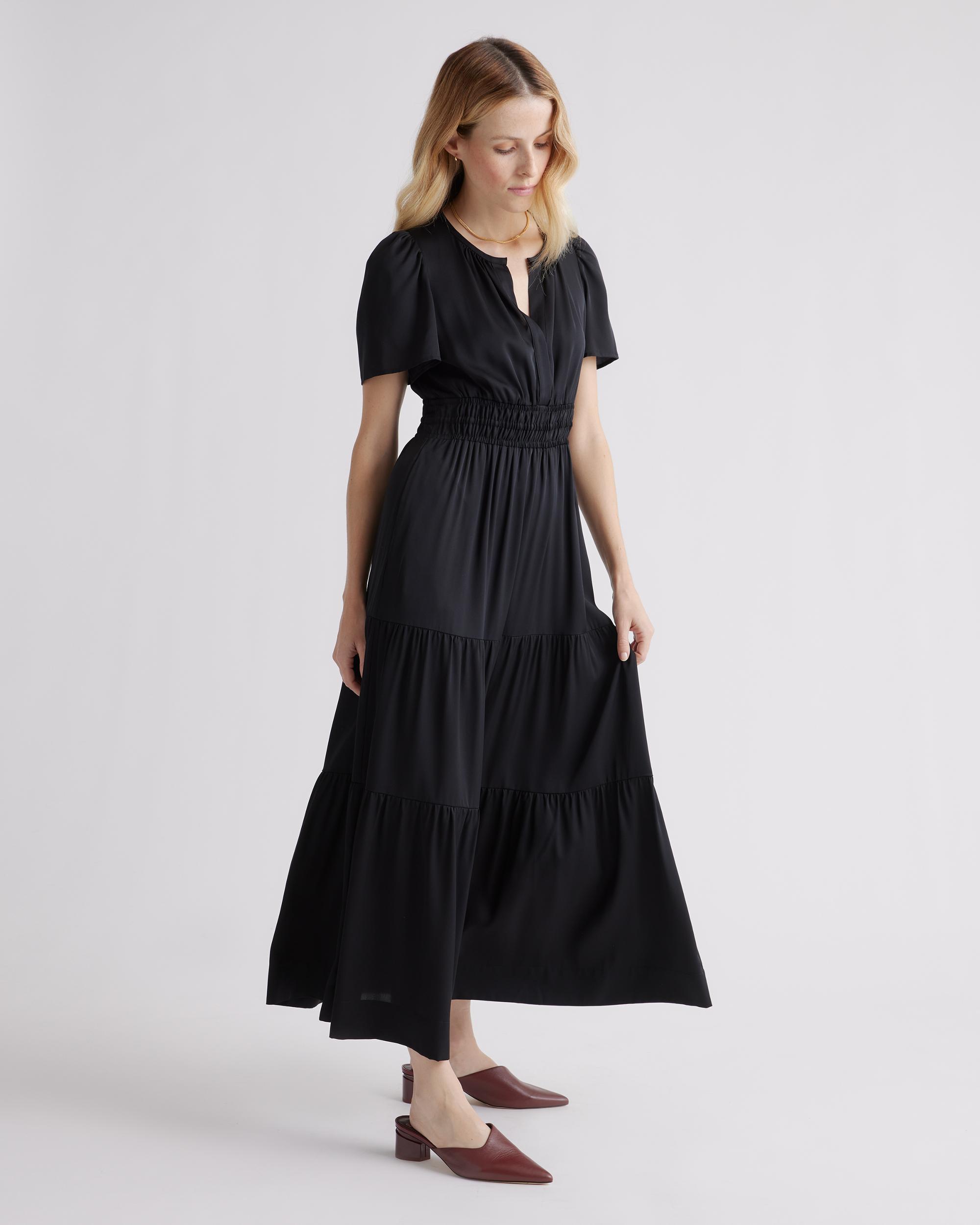 Quince | Women's Washable Stretch Silk Tiered Maxi Dress Product Image