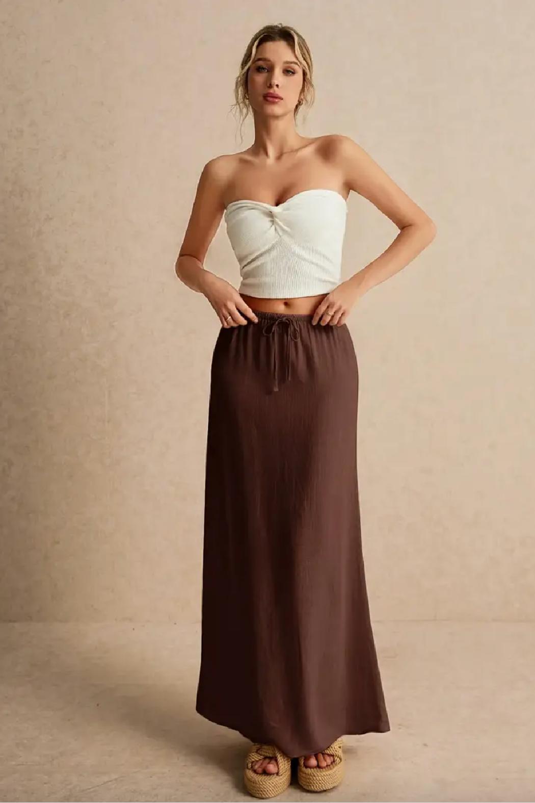 Linen Drawstring Maxi Skirt Product Image
