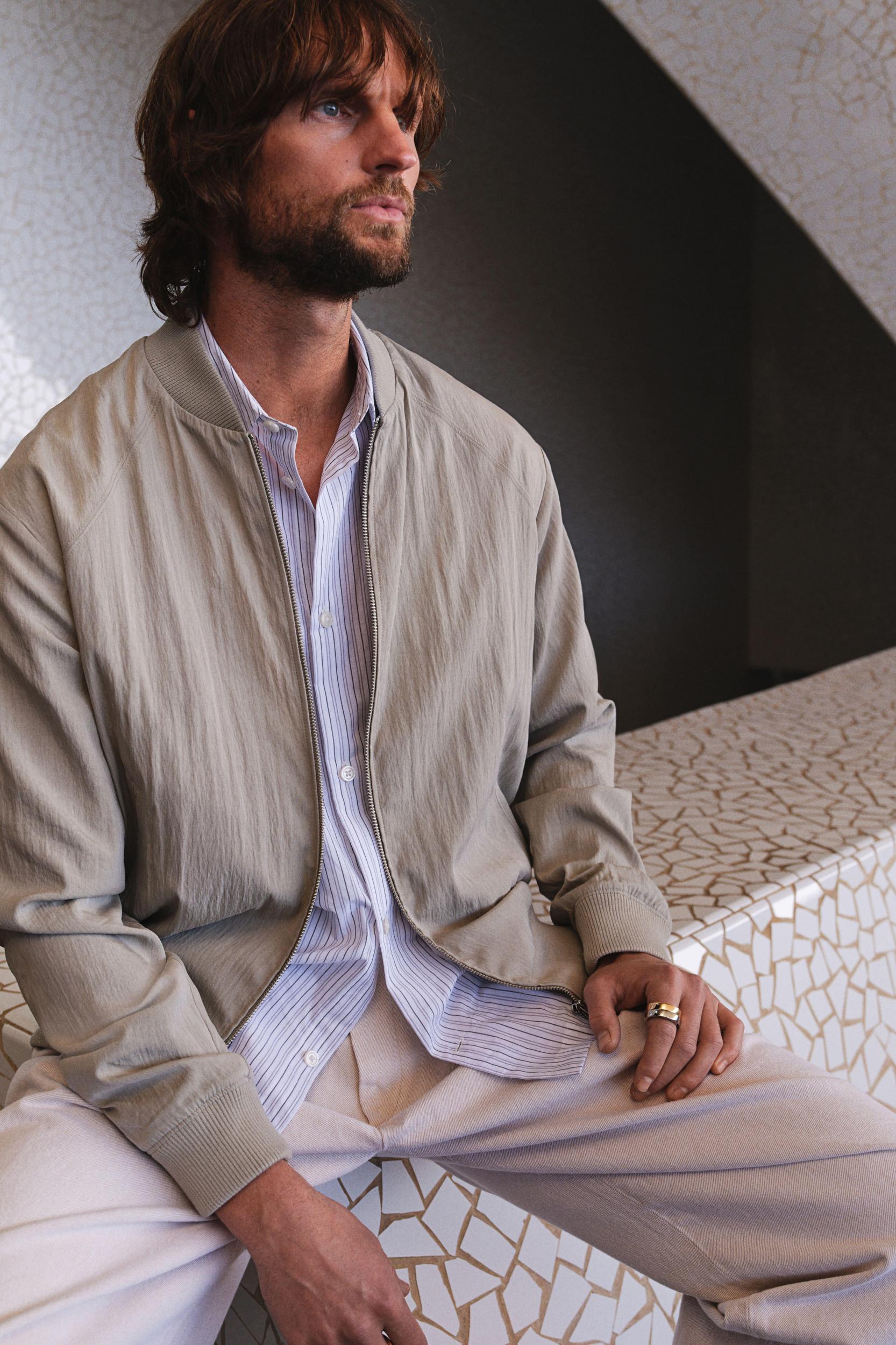 Regular-Fit Lyocell-Blend Bomber Jacket Product Image