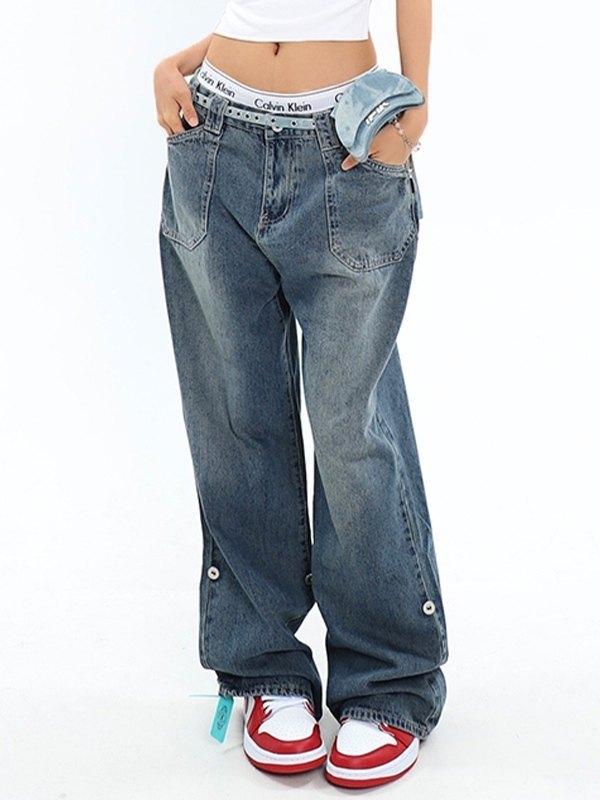 Denim Blue Baggy Boyfriend Jeans Product Image