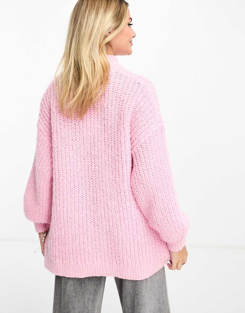 Monki high neck chunky rib knit sweater with volume sleeve Product Image
