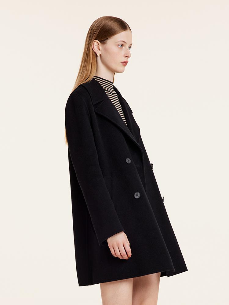 Wool And Cashmere Double-Faced Notched Lapel Women Coat Product Image