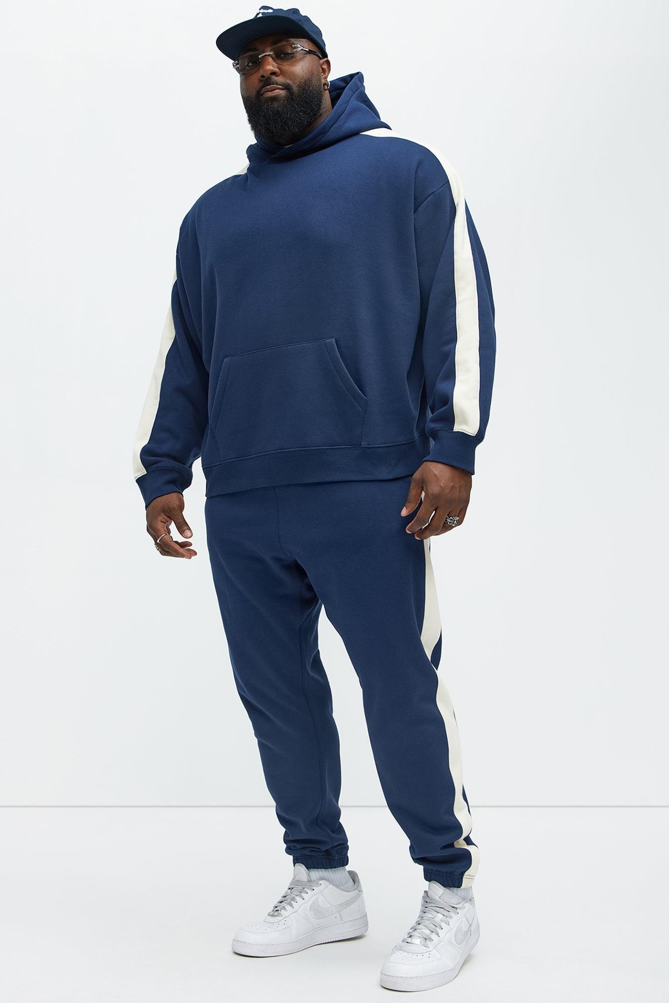 Tyson Heavyweight Oversized Striped Hoodie - Navy Product Image