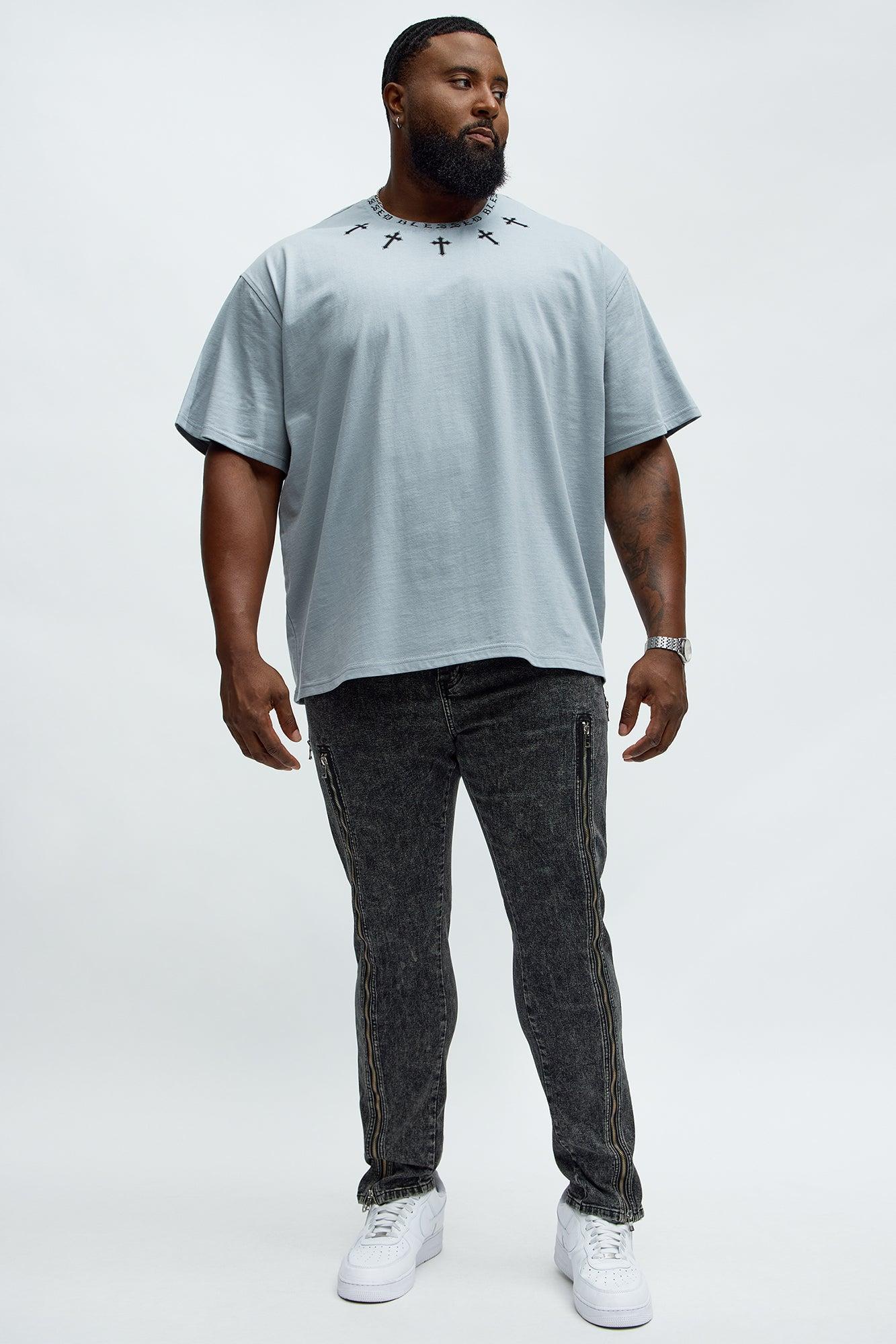 Short Sleeve Blessed Graphic Collar Tee - Grey Male Product Image