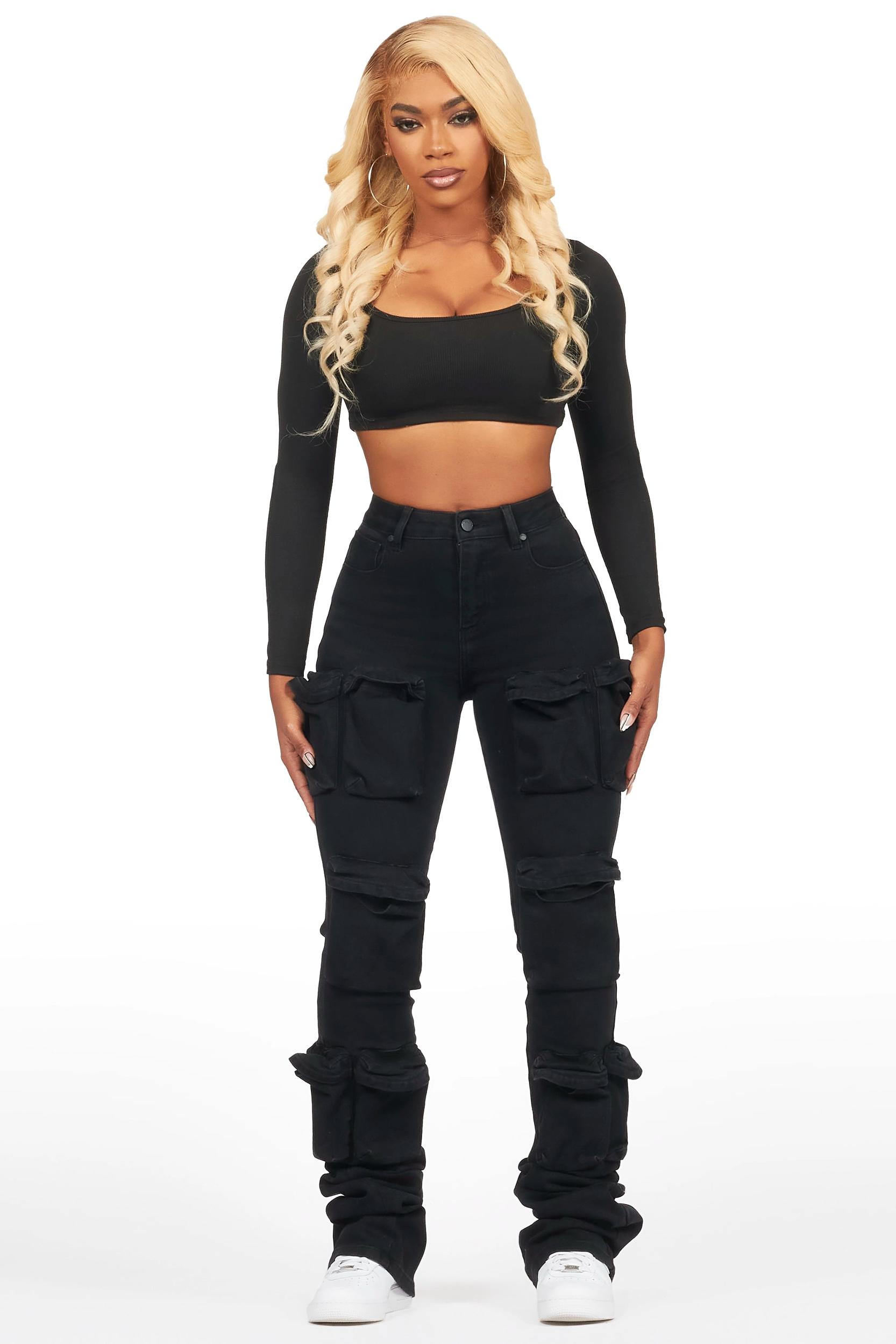 Alliyah Black Cargo Super Stacked Jean Female Product Image