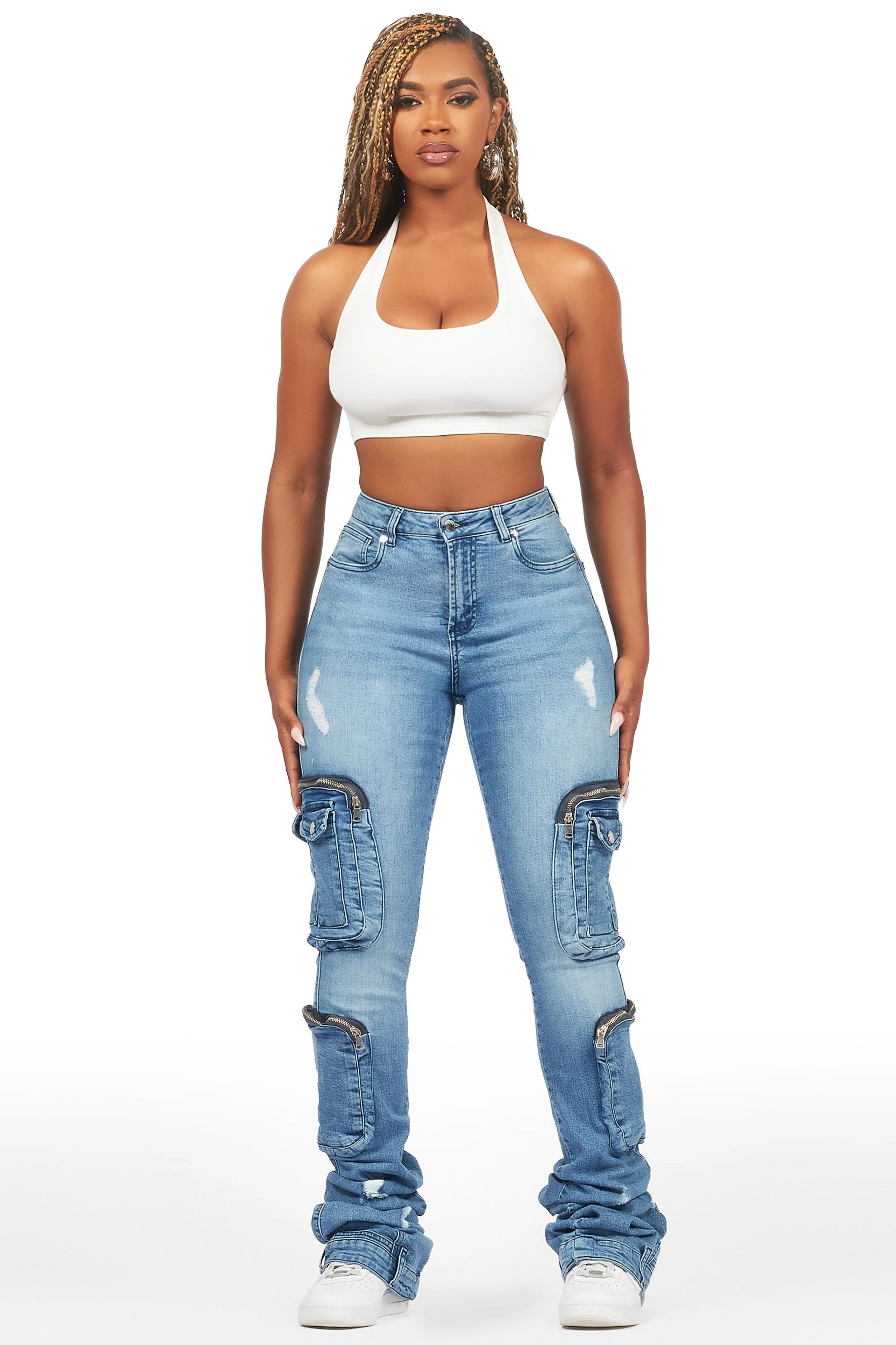 Alisson Med Wash Cargo Super Stacked Jean Female Product Image