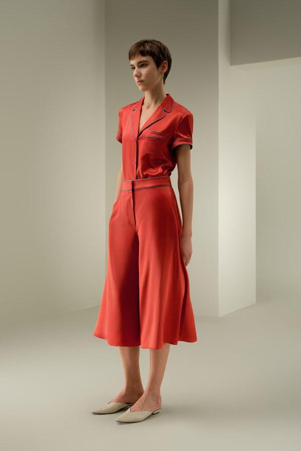 LILYSILK x Elizabeth Womens Capri Trousers Silk - Brick Red 100% OEKO Silk - Comfortable Wide Leg Pants 16 Product Image