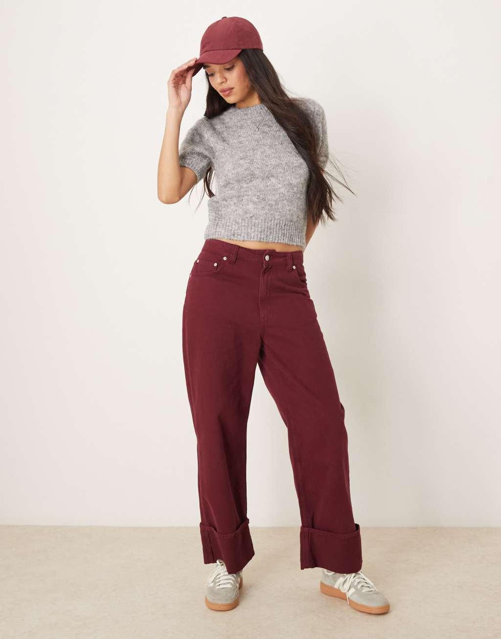 Gina Tricot fluffy knitted short sleeve sweater in gray melange Product Image