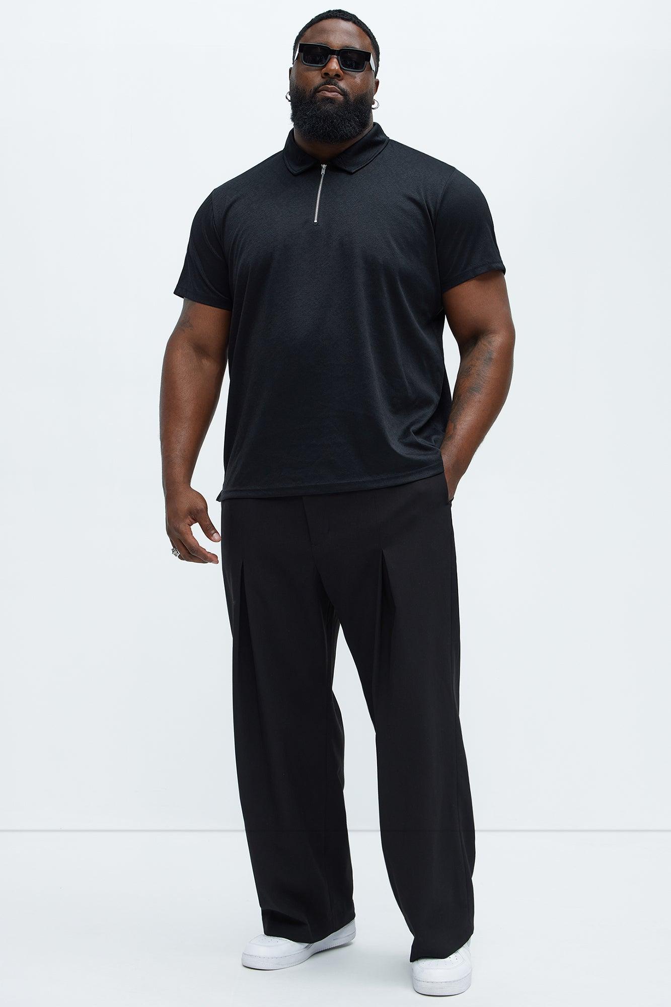 Jacquard Floral Knit Quarter Zip Polo Shirt - Black Product Image