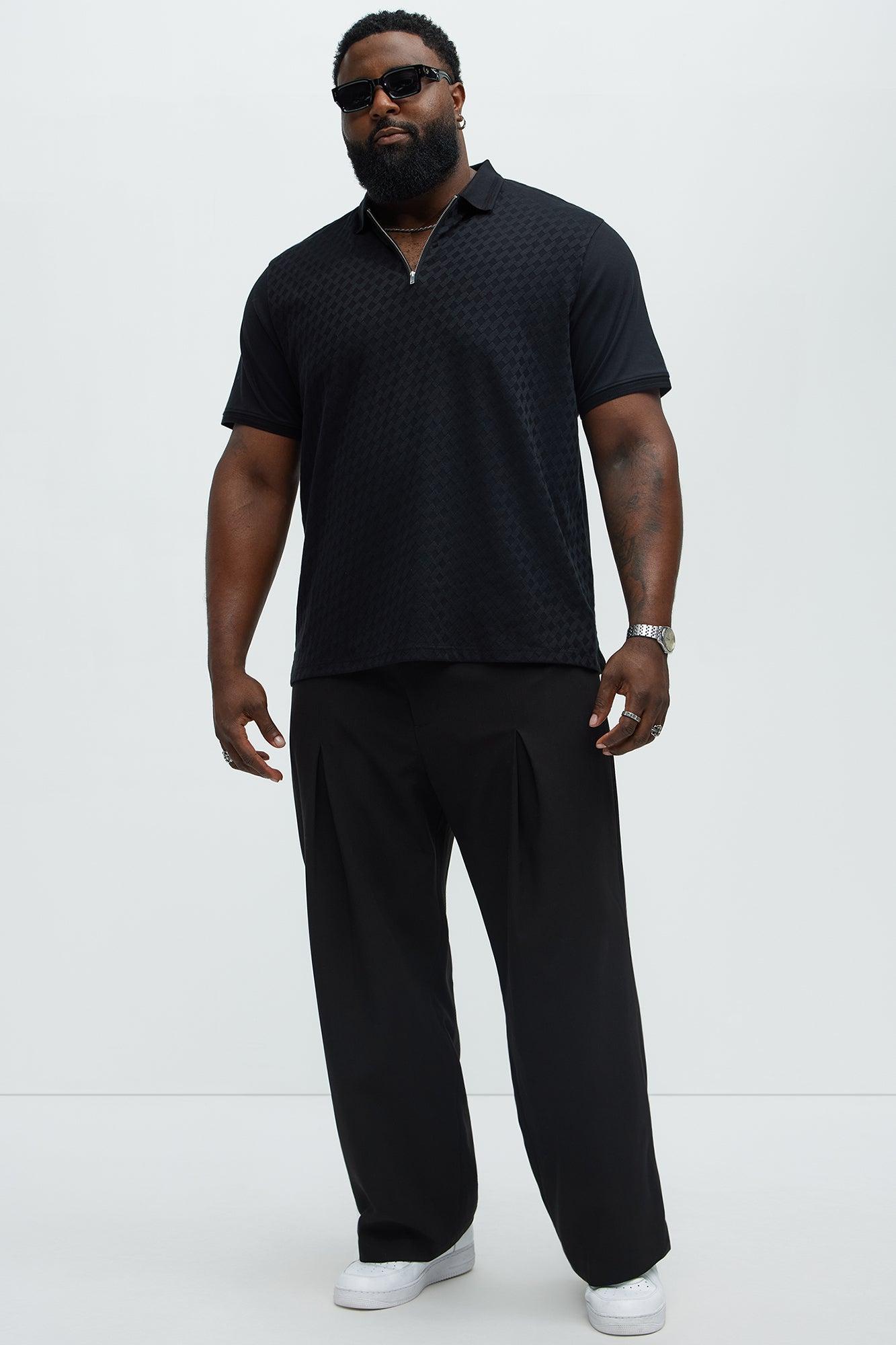 Diamond Textured Zip Polo - Black Product Image