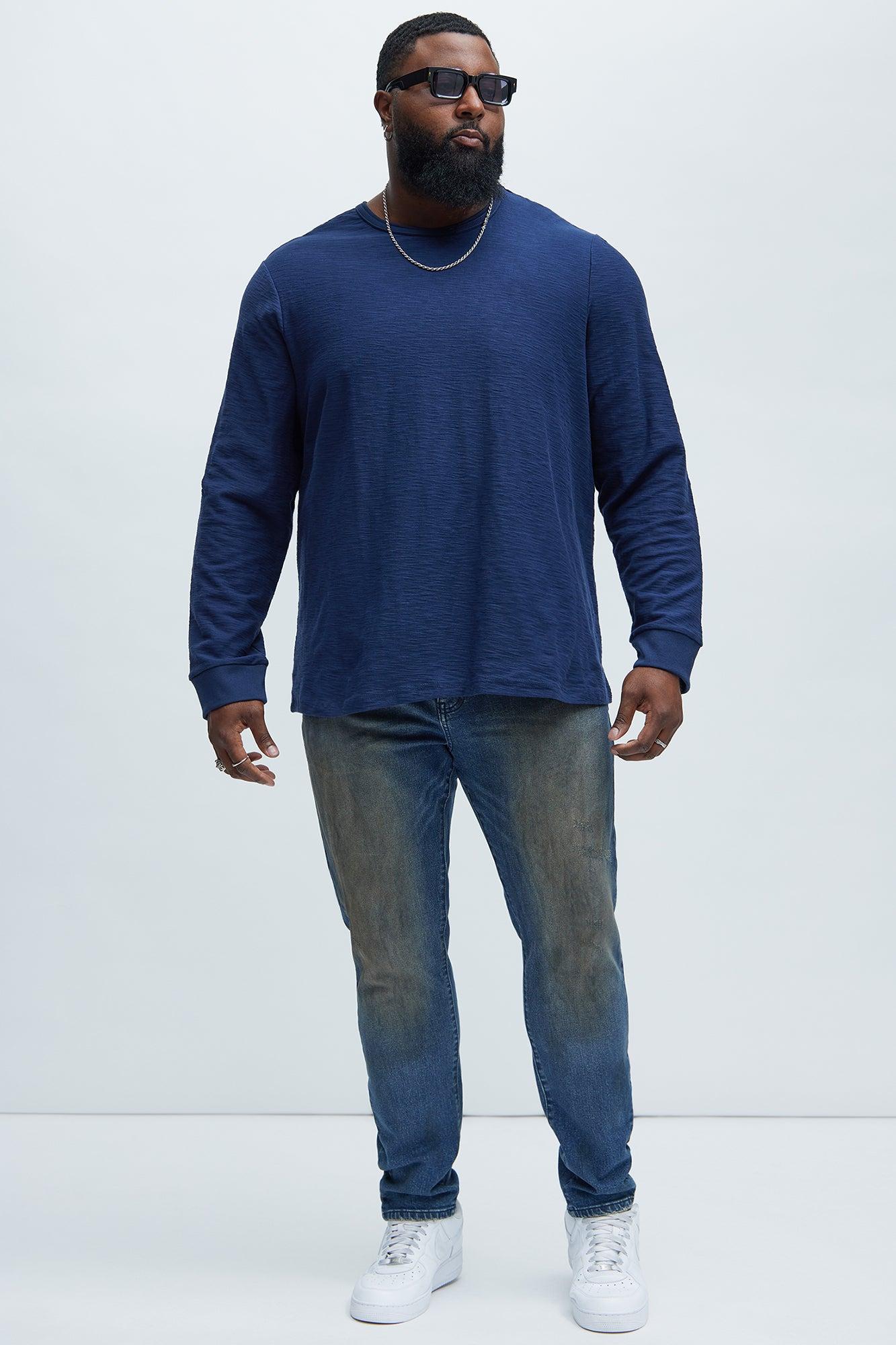 Asher Slub Texture Long Sleeve Tee - Navy Product Image