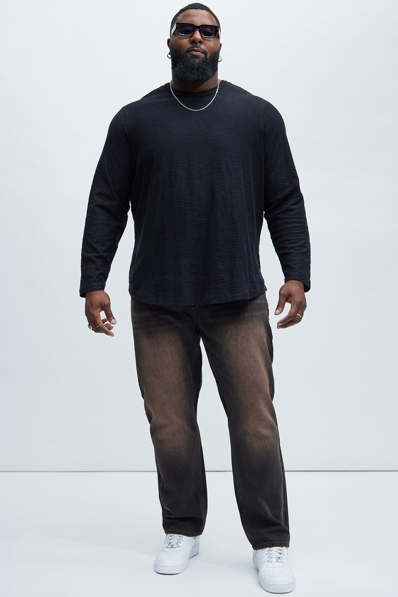 Asher Slub Texture Scallop Long Sleeve Tee - Black Product Image