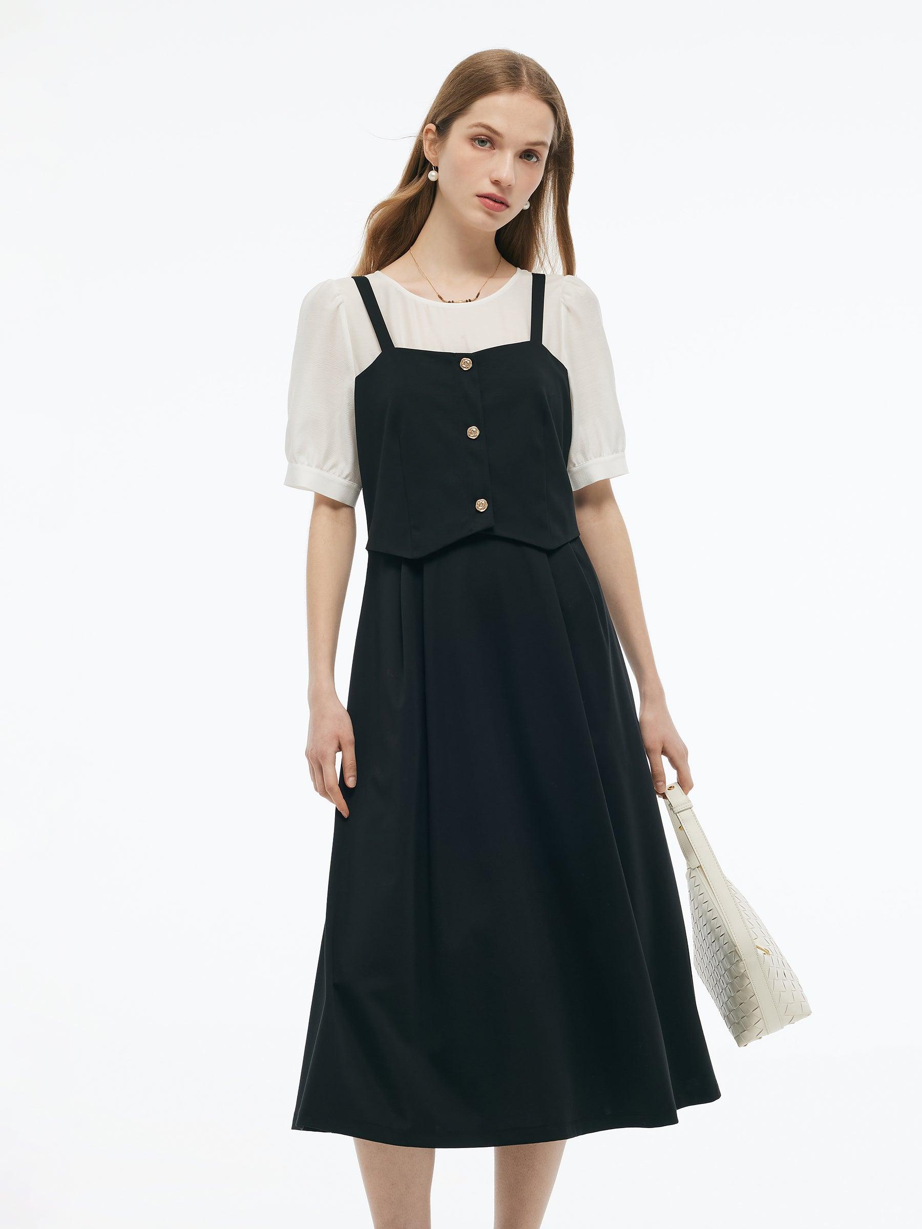 Tencel Blend Mock Layered Women A-Line Maxi Dress Product Image
