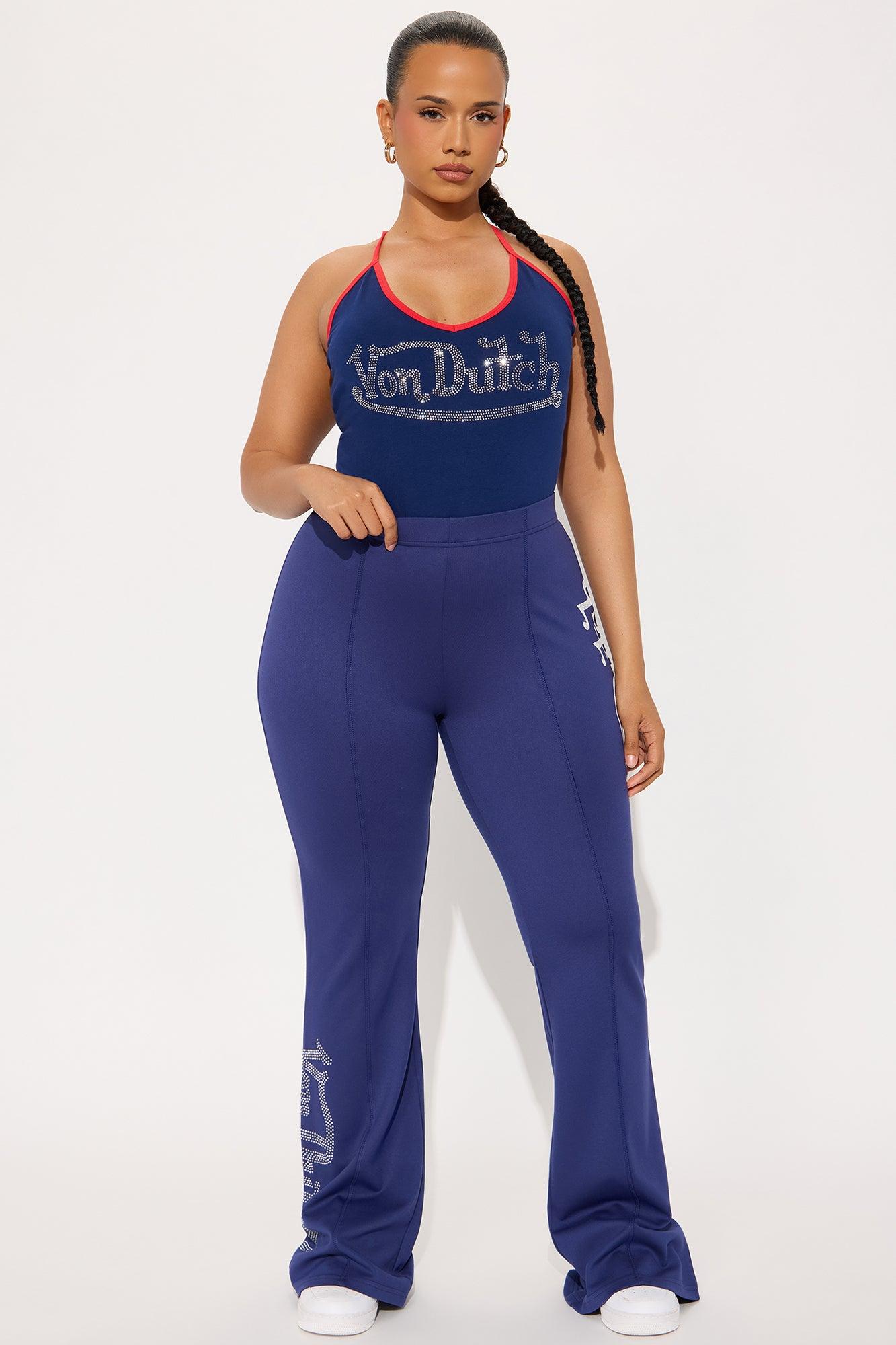 Von Dutch Rhinestone Washed Flared Pant - Navy/Red Product Image