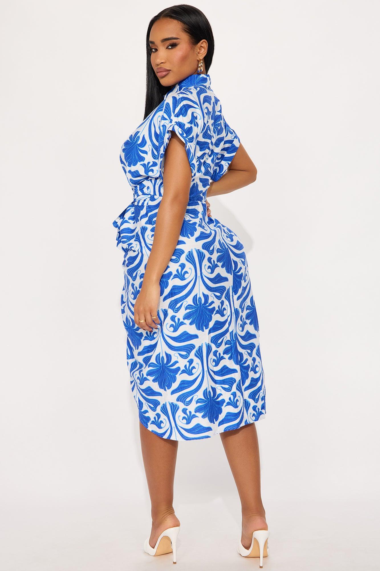Nori Linen Shirt Midi Dress - Royal/combo Product Image