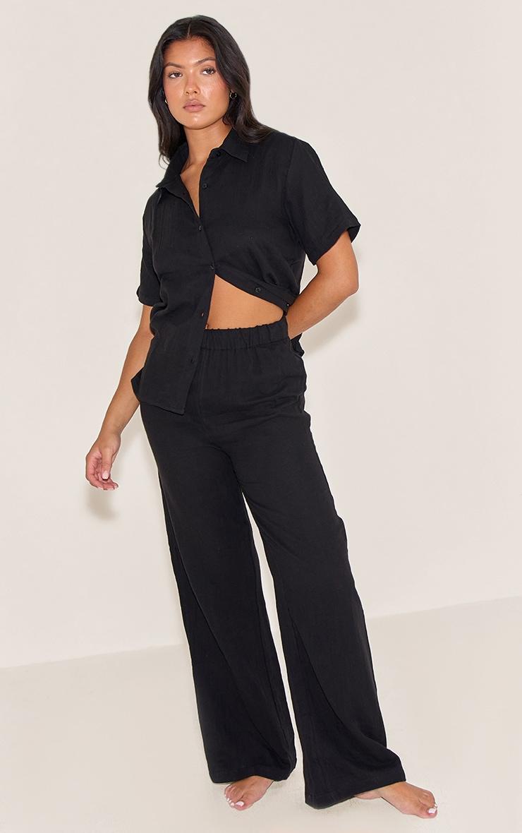 Black Cheesecloth Short Sleeve Long Pj Set Product Image