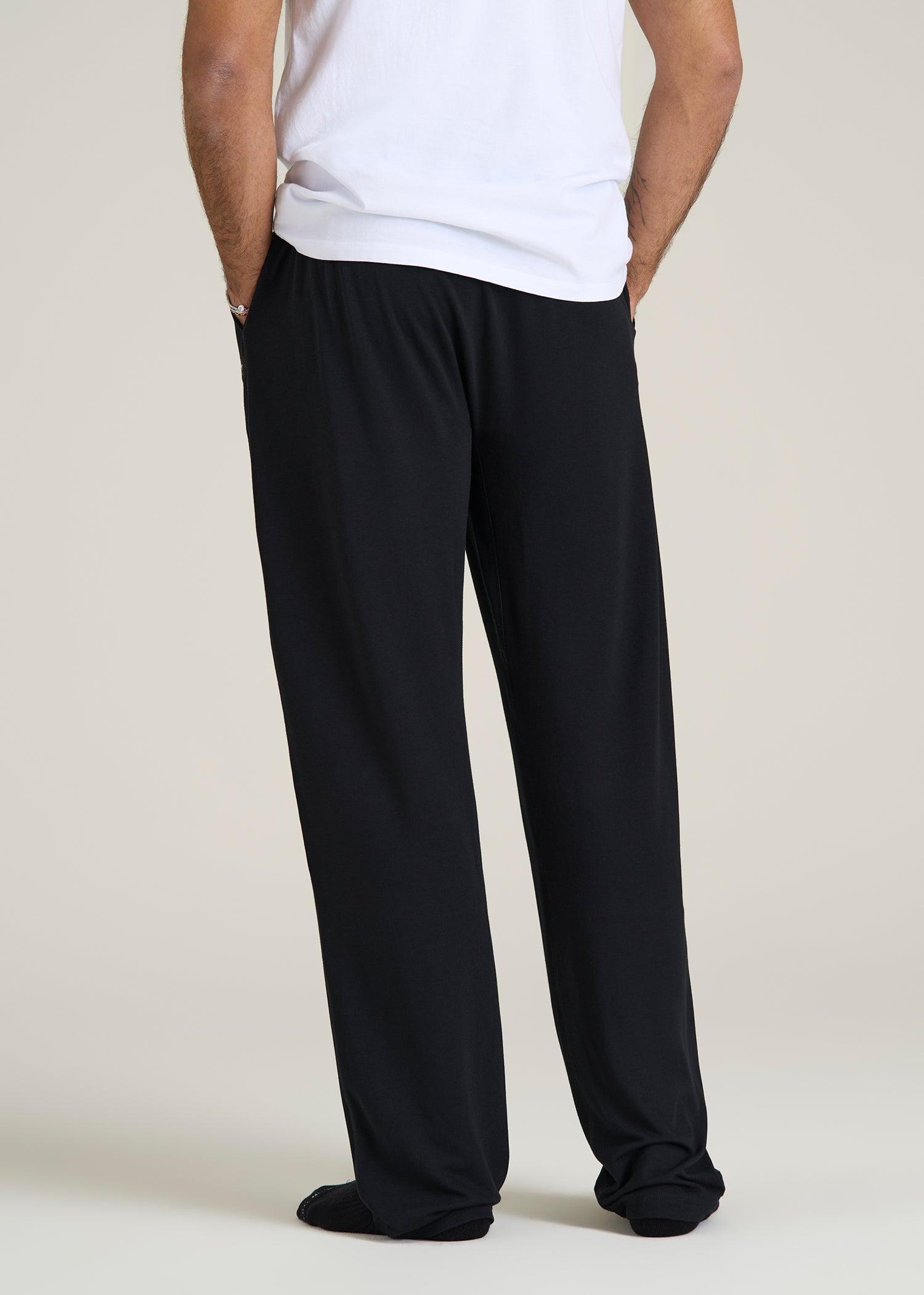 Open-Bottom Pajama Pants for Tall Men in Black Male Product Image