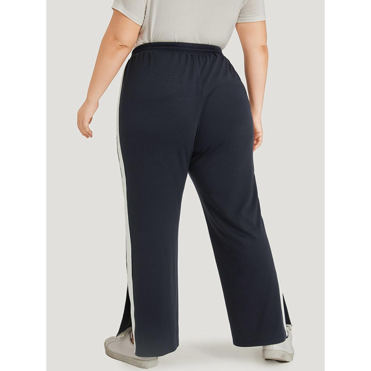 Two Tone Slant Pocket Bowknot Split Side Sweatpant Midnight Plus Size Women Casual Dailywear Contrast 10/M Bloomchic Product Image