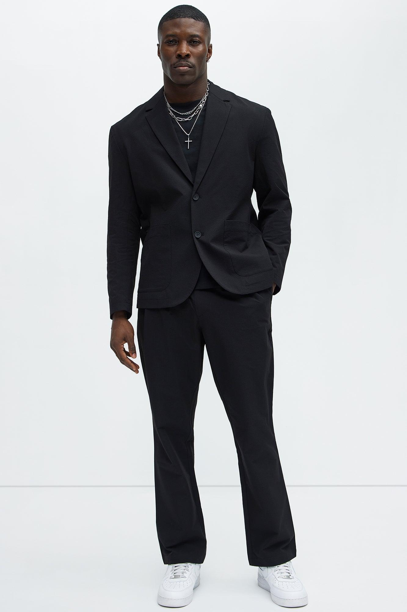 Seersucker Pleated Pants - Black Product Image