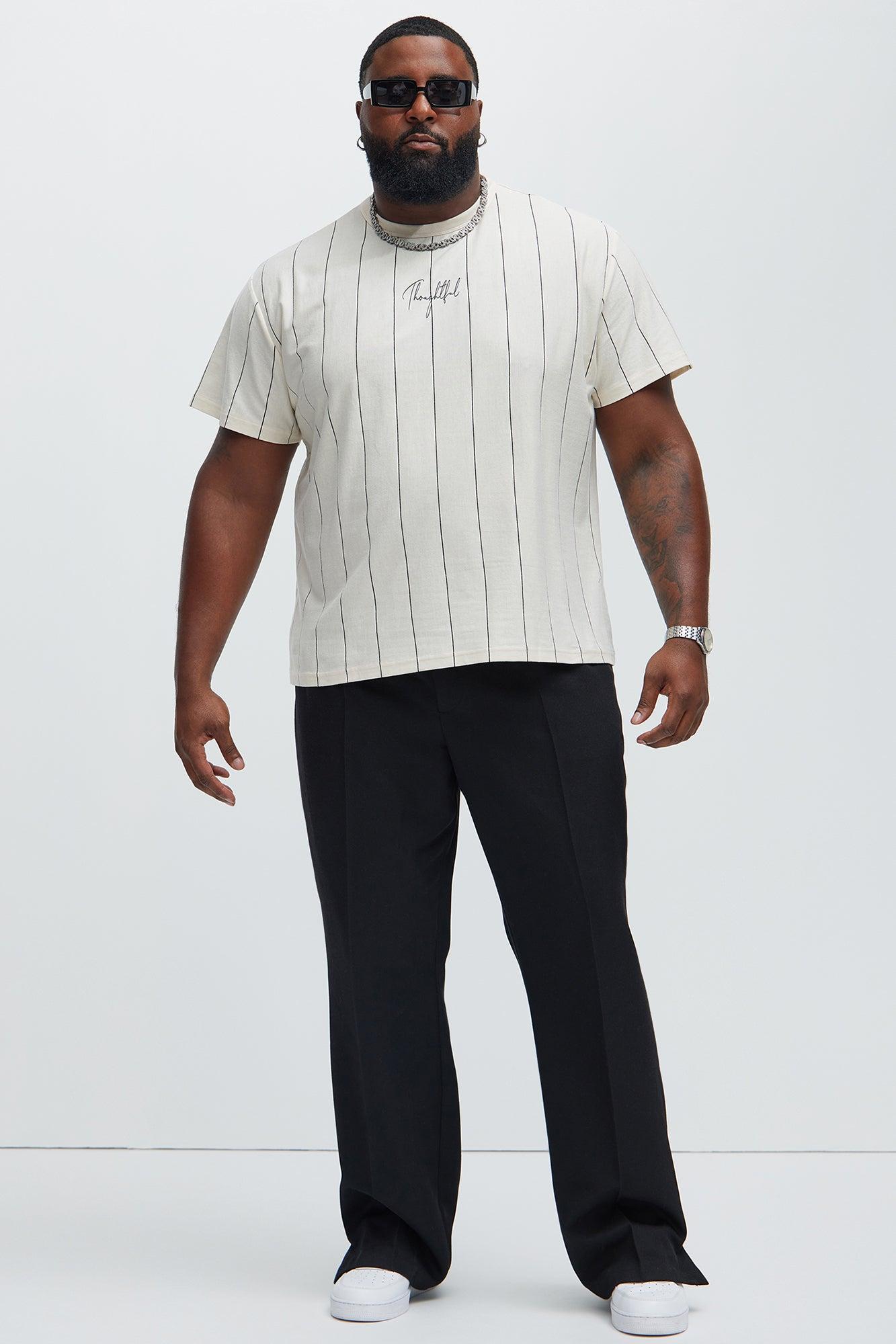 Vertical Striped Short Sleeve Tee - Off White Product Image