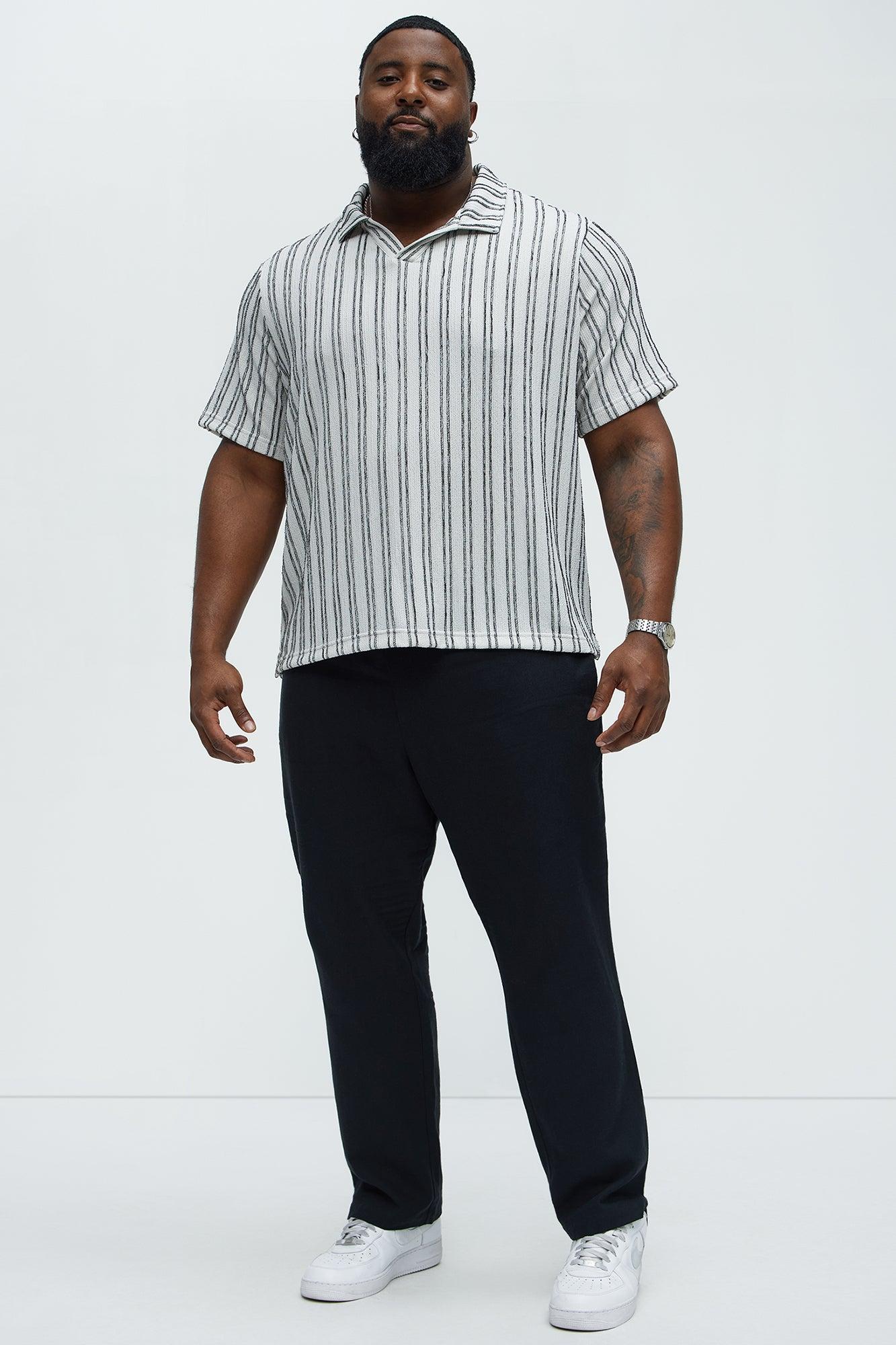 Glenley Texture Stripe Knit Johnny Collar Shirt - Grey/combo Product Image