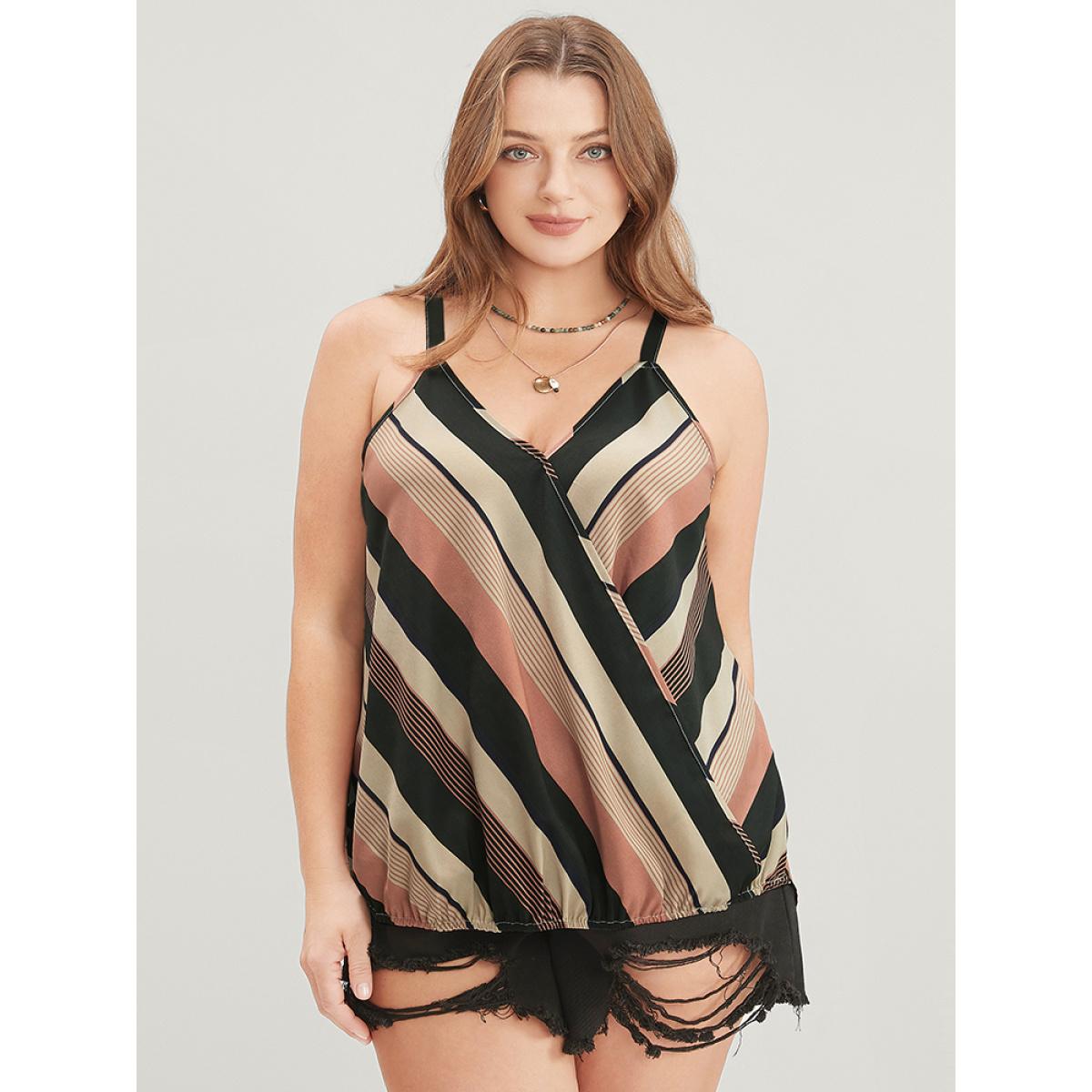 Plus Size Striped Contrast Surplice Neck Cami Top Women Multicolor Vacation Wrap V-neck Dailywear Tank Tops Camis BloomChic 30/6X Product Image