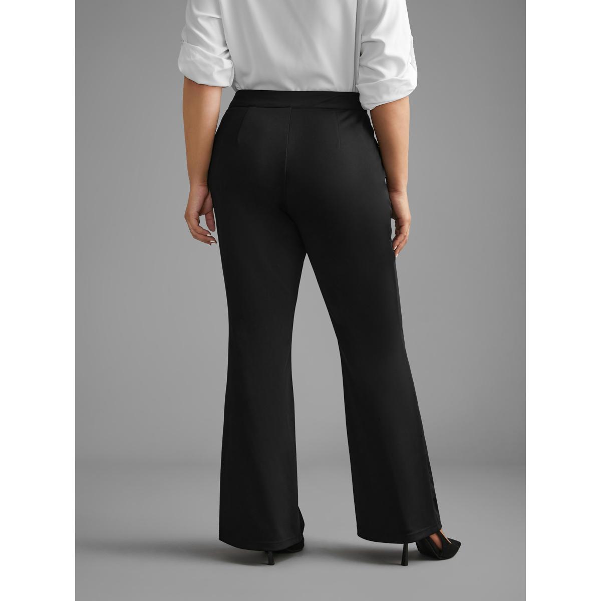 Plus Size Stretchy Woven Button Detail Bootcut Pants Women Black At the Office Bootcut Mid Rise Office Pants BloomChic 18-20/2X Product Image