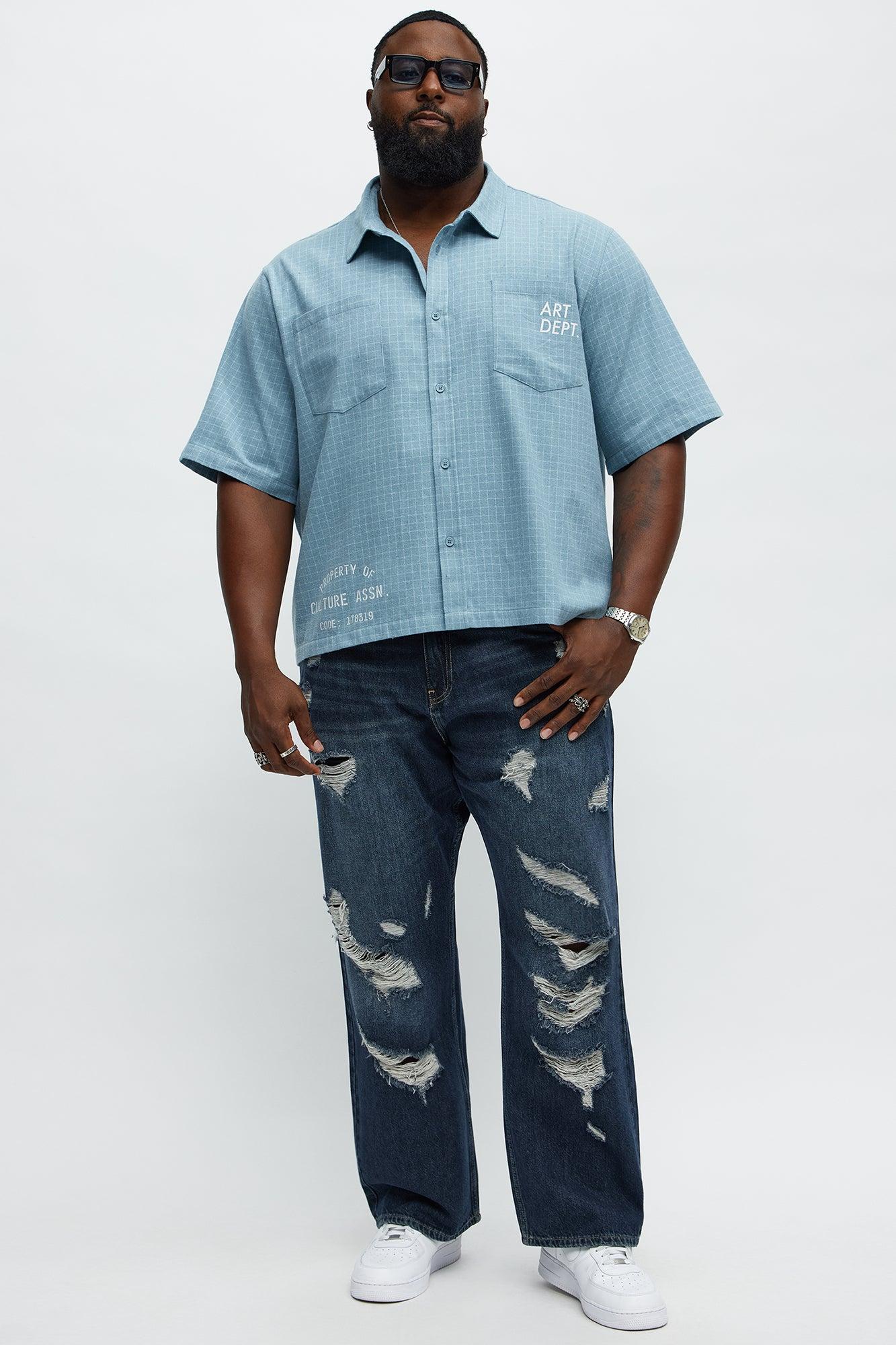 Art Dept. Cropped Button Up Shirt - Dusty Blue Product Image