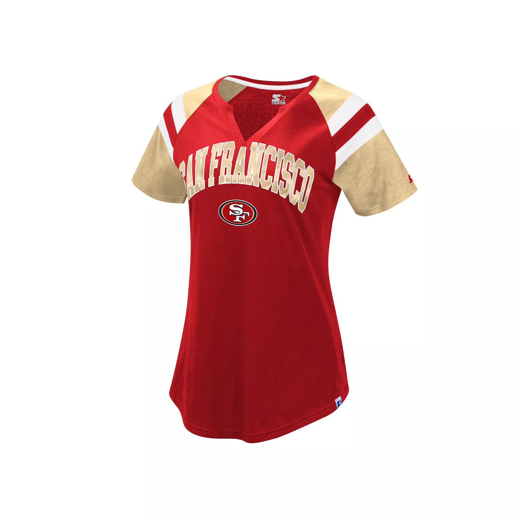 Women's Starter Scarlet/Gold San Francisco 49ers Game On Notch Neck Raglan T-Shirt, Size: XS, Red Product Image