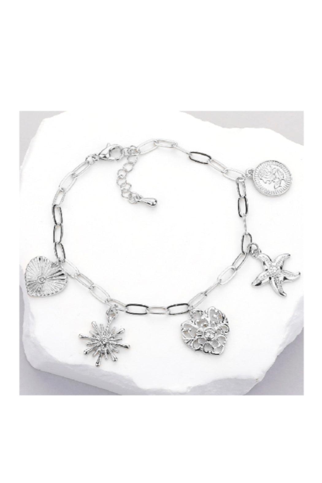 Heart Starfish Starburst Rose Disc Charm Bracelet Product Image