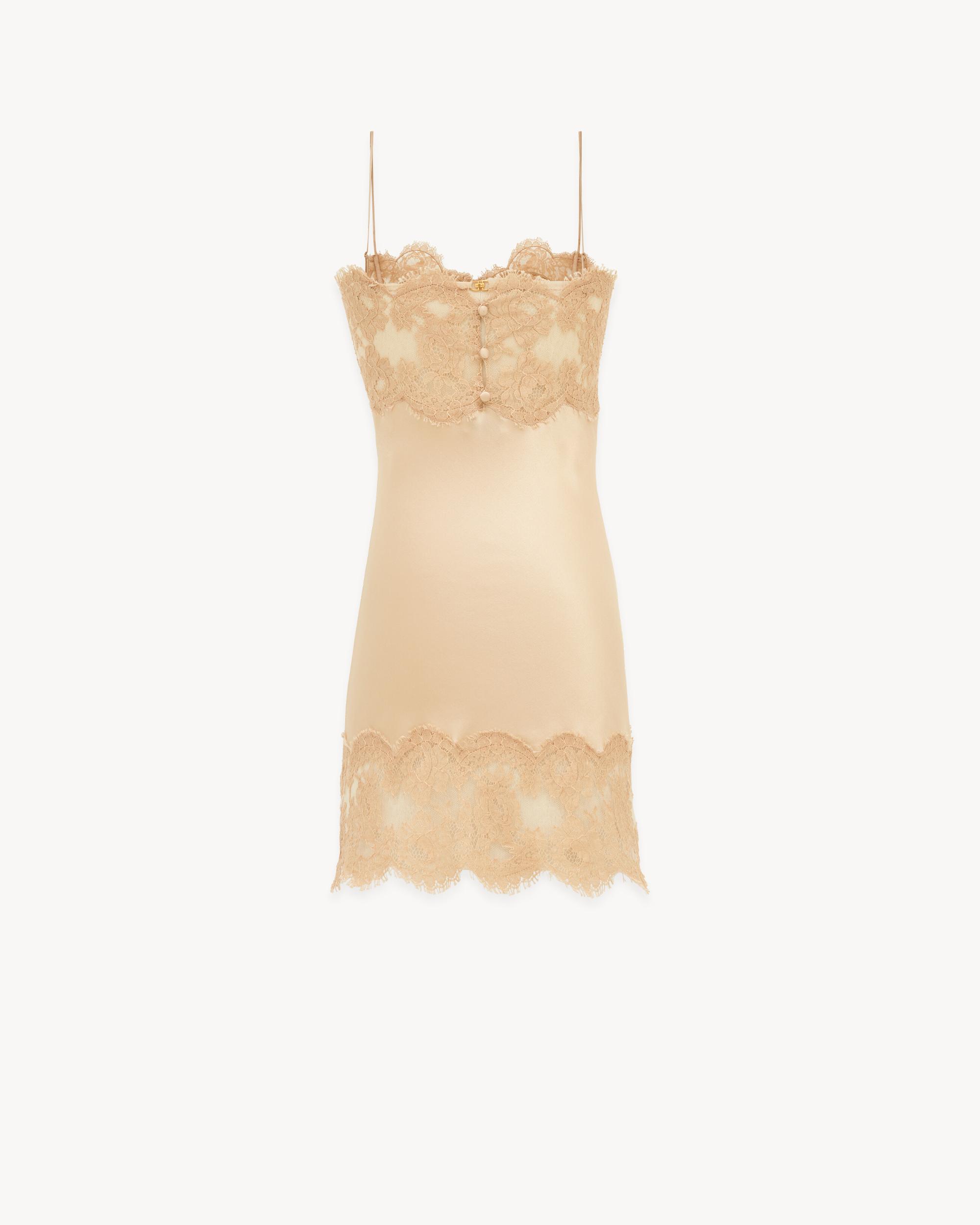slip dress in silk satin and lace Product Image