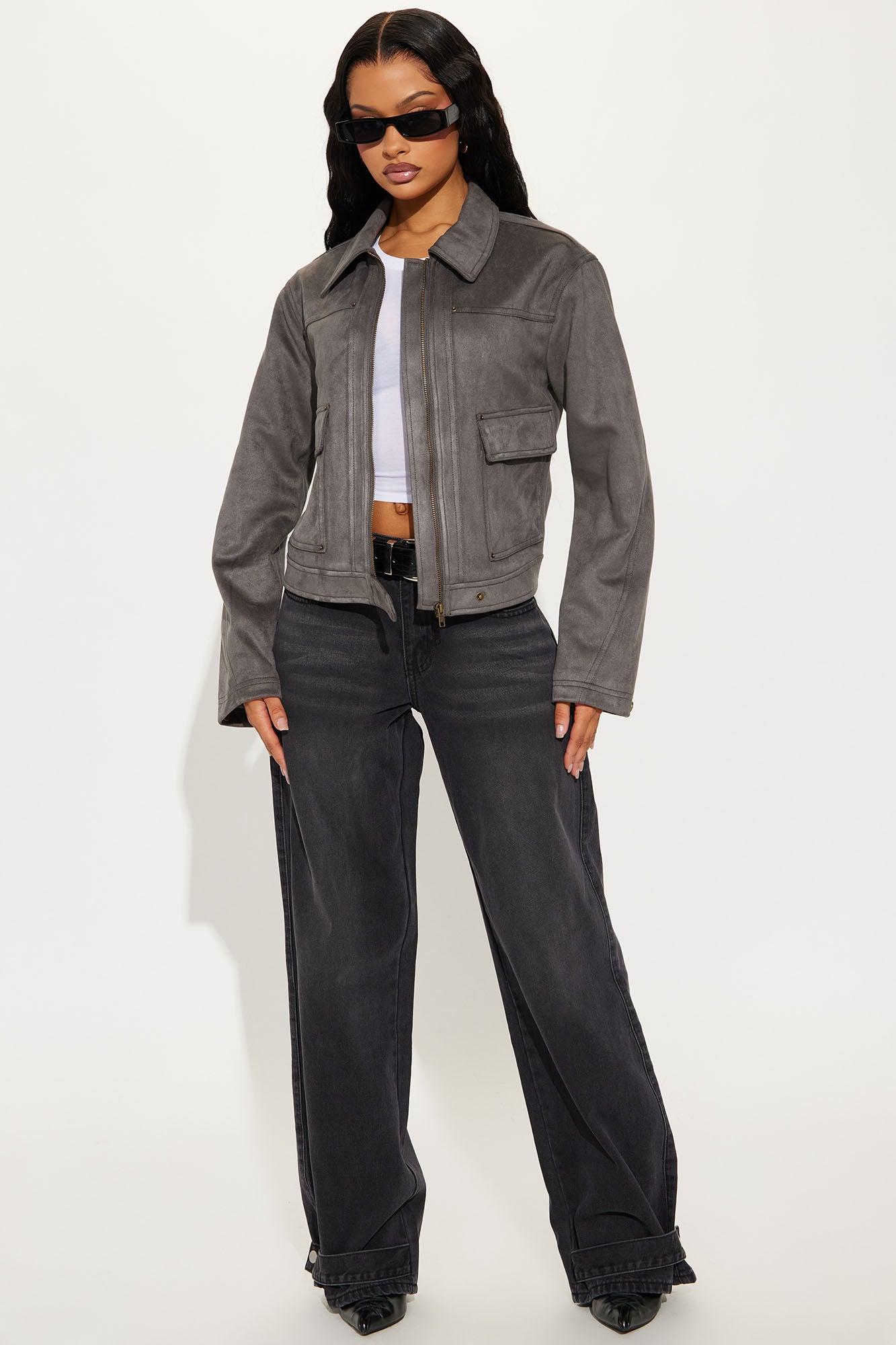 Ryder Faux Suede Jacket - Charcoal Product Image